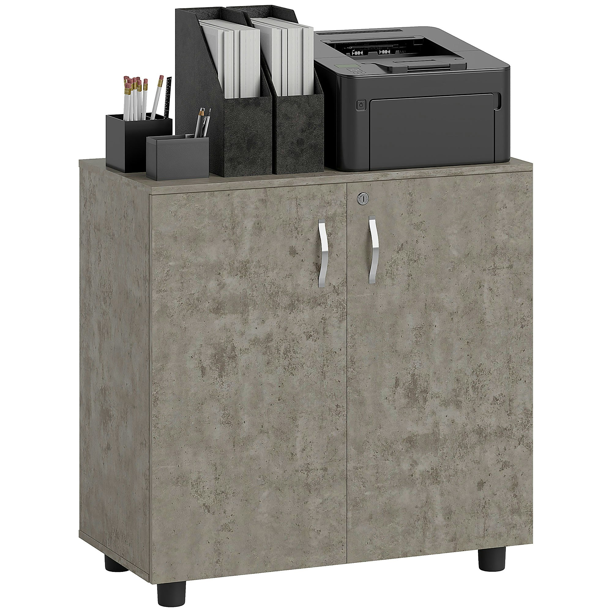 Rackhams Black/Grey 2-Tier Locking Filing Cabinet Office Storage Cabinet, 80Cm X 40Cm X 80Cm