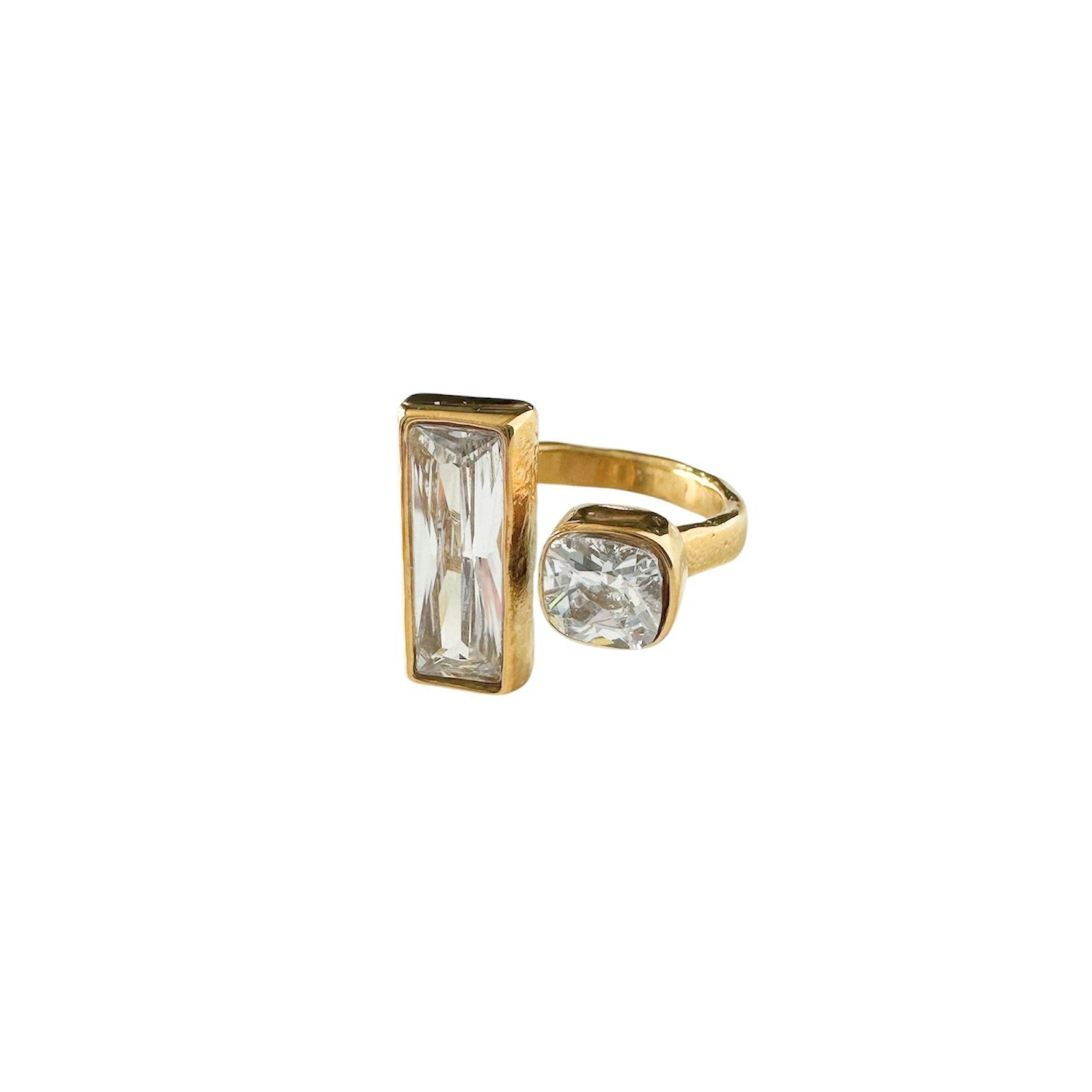 Luxe Tones Gold Ember Luxe 18Ct Plated Hammered Open Crystal Ring