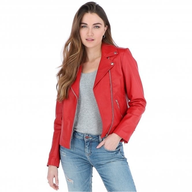 Ashwood Red Leather Fashion Biker Jacket: G-Celia22 - 8