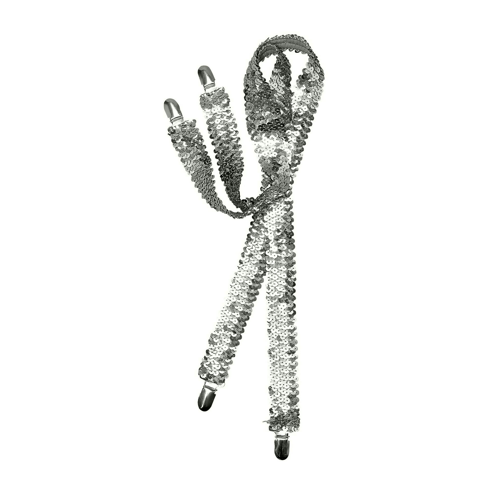 Bristol Novelty Unisex Silver Adults Sequin Braces - One Size