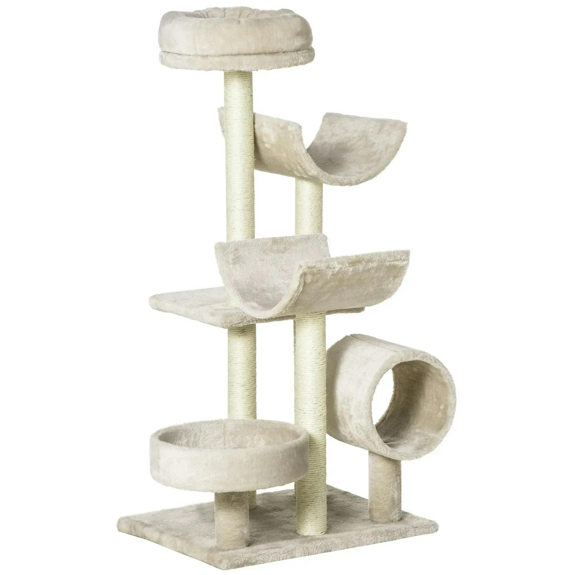 PawHut Cat Tree Beige - Multi-Level Condo w/ Scratching Post, Perch, Tunnels - Image 7