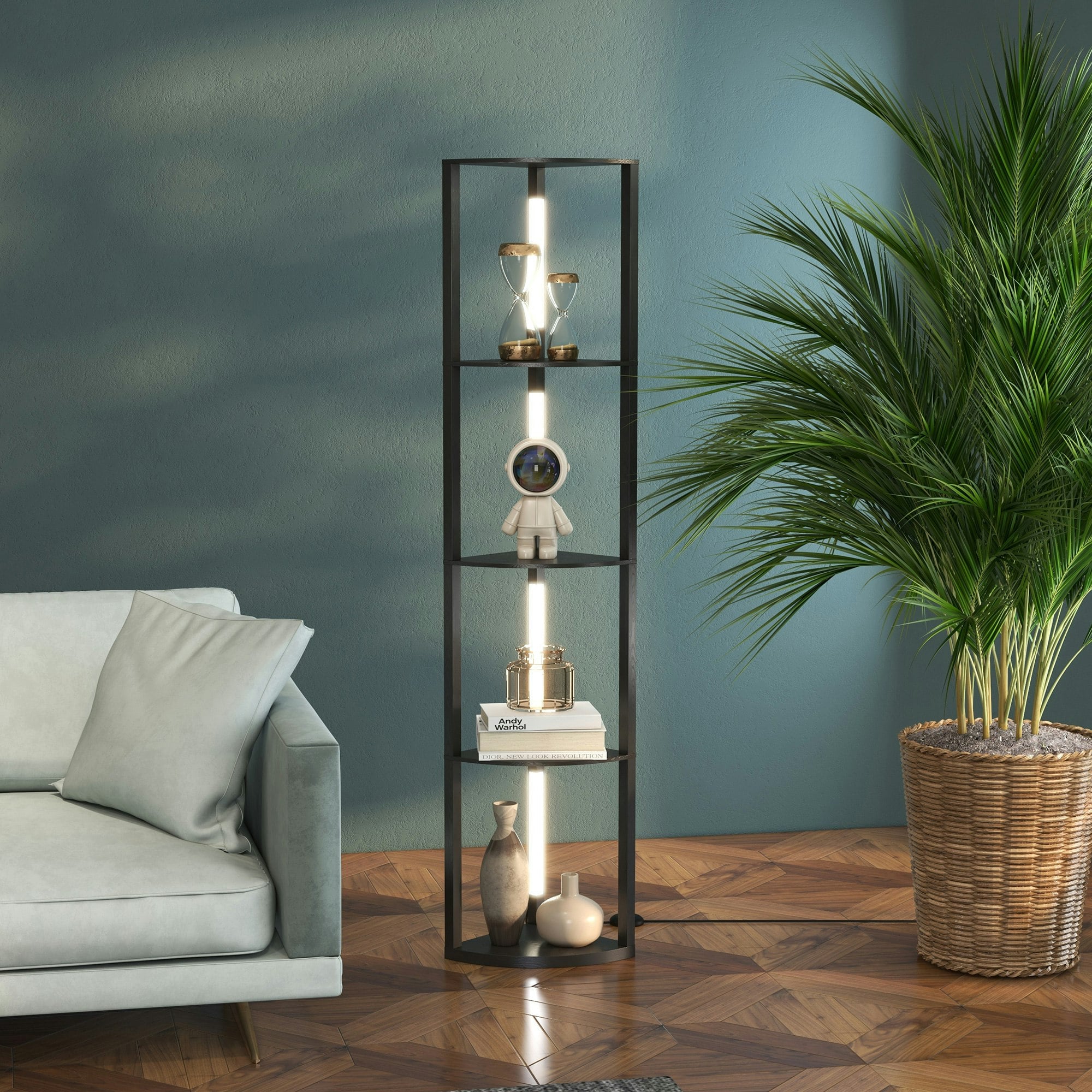 Rackhams White/Light Corner Floor Lamp With Dimmable Warm Led