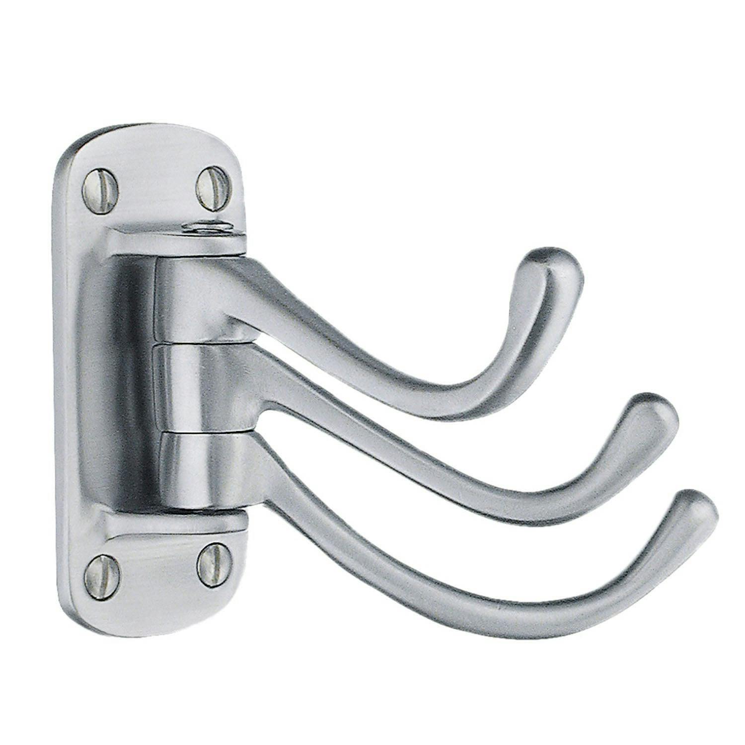 Rackhams Triple Swinging Coat Hook In Brushed Chrome, Height 80 Mm