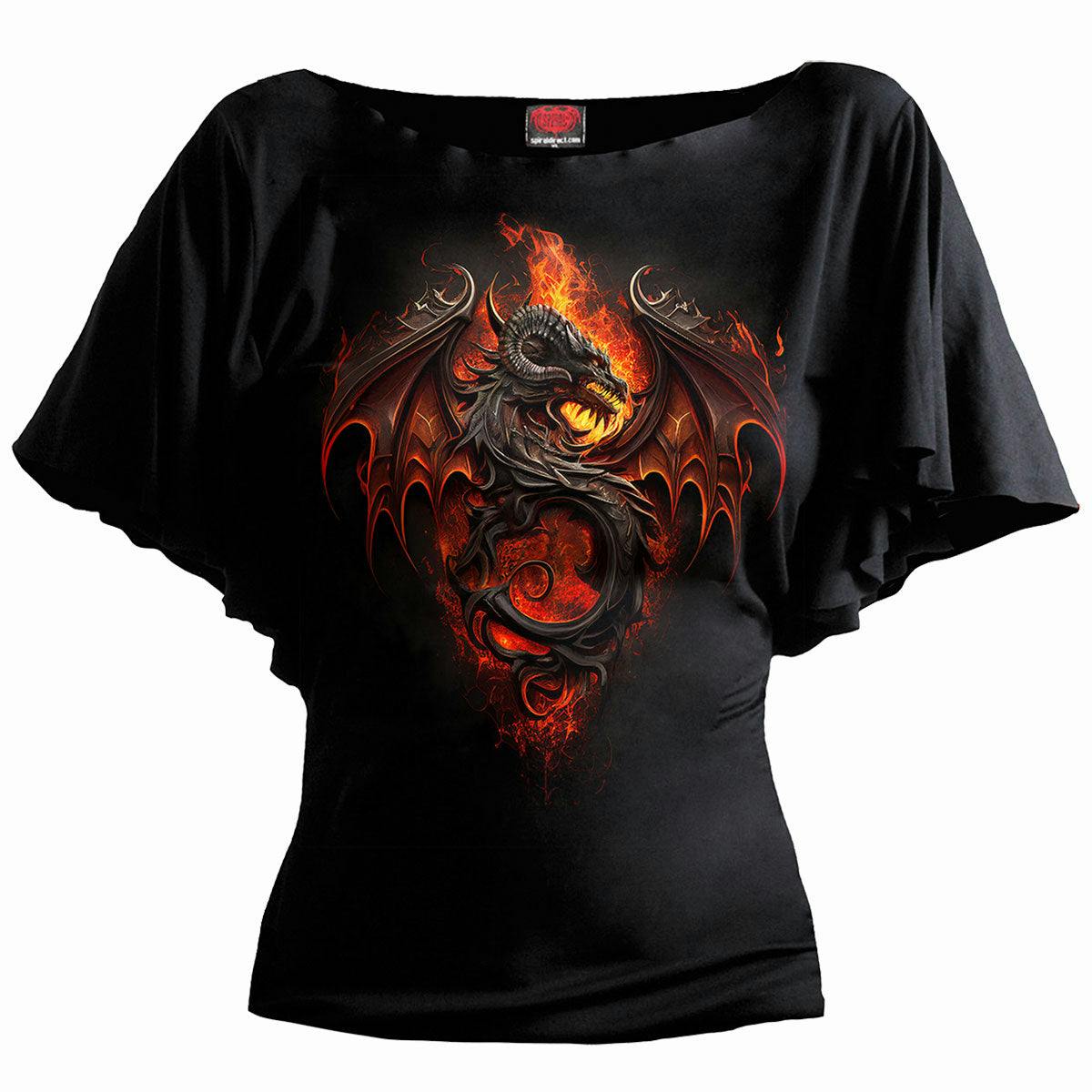 Spiral Direct Black Infernal Duel - Boat Neck Bat Sleeve Top - 4XL - Digital - Digital