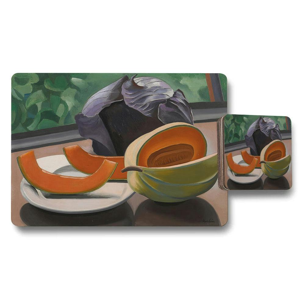 Rackhams Fruit Still Life Placemat And Coaster Set With Melon Slices