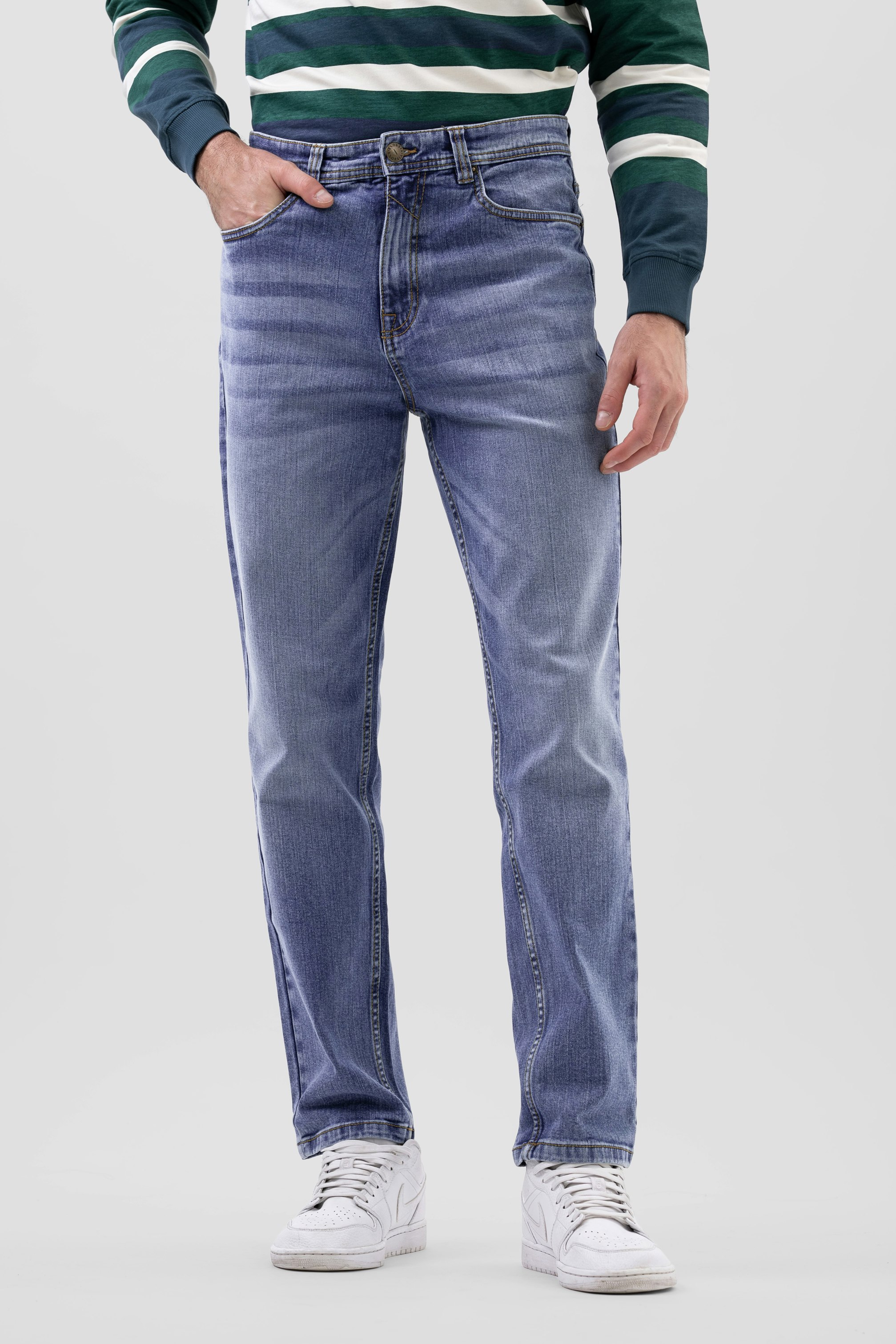 Enorsia Men's Blue Comfort Stretch Straight Fit Jeans - 38 - 99% Cotton, 1% Spandex - Mid