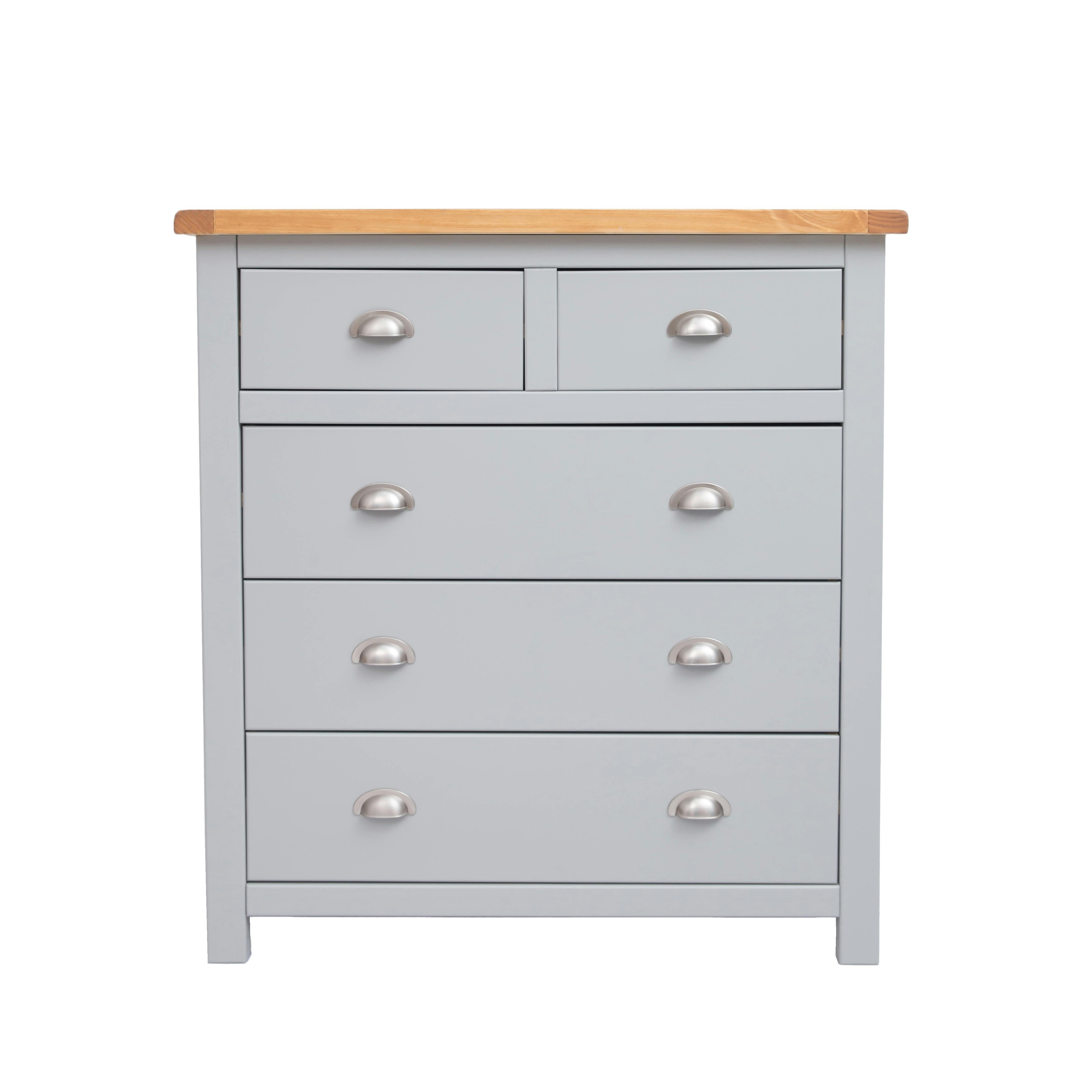 Rackhams Light/Grey Argenta 5 Drawer Chest Of Drawers Chrome Cup Handle