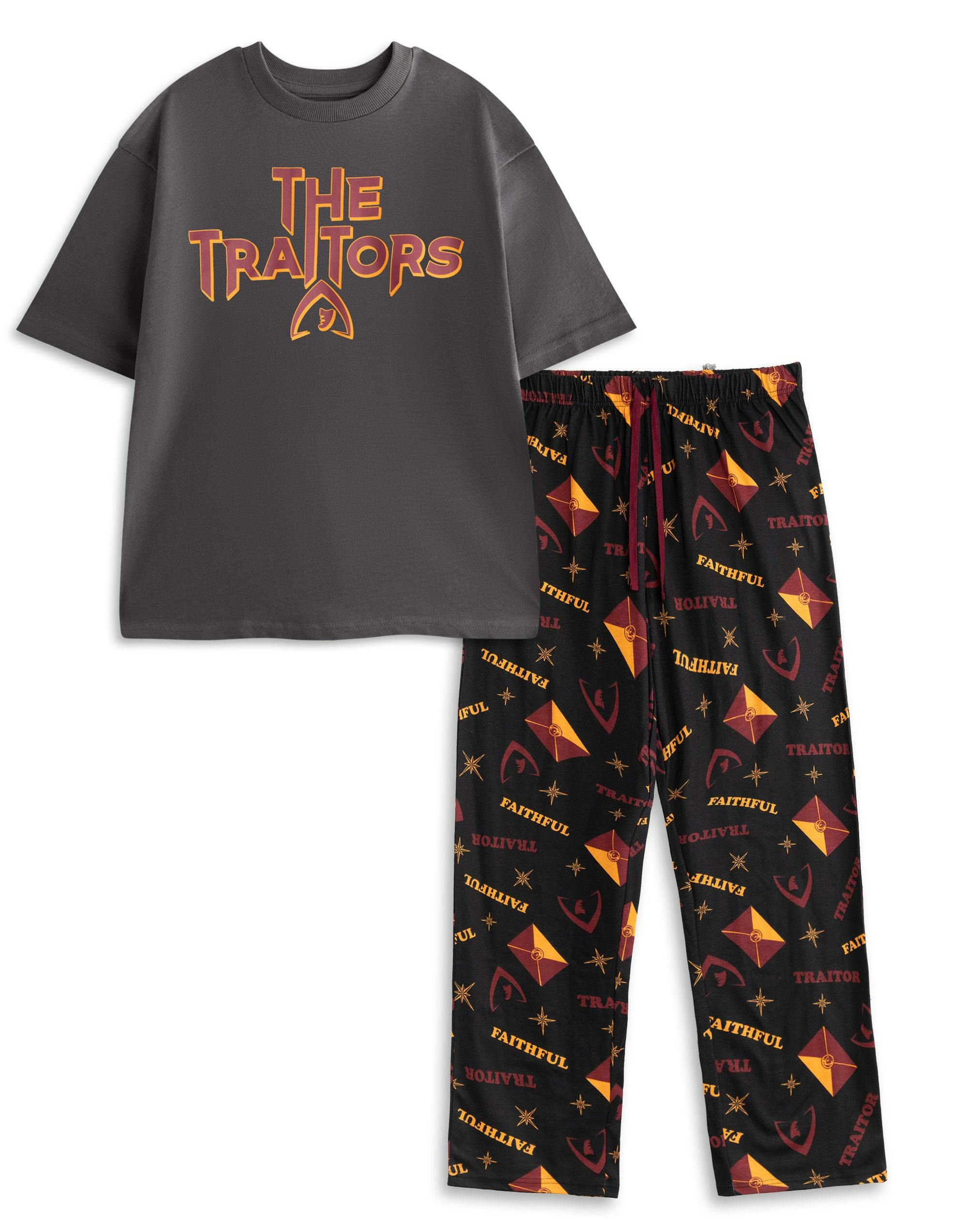 Vanilla Underground Men's Black The Traitors Logo Short Sleeve Long Leg Pyjama Set - X-Large