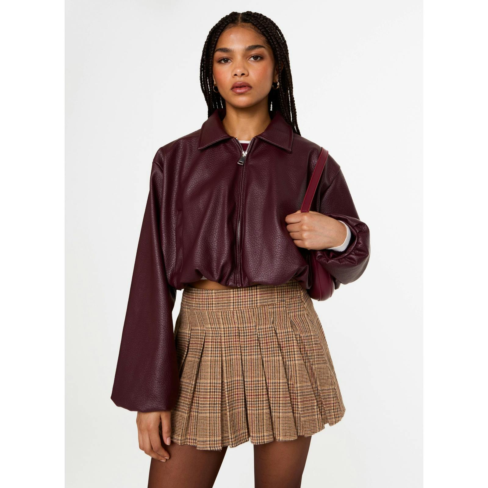 Pink Vanilla Faux Leather Puffball Jacket - S-M - Wine