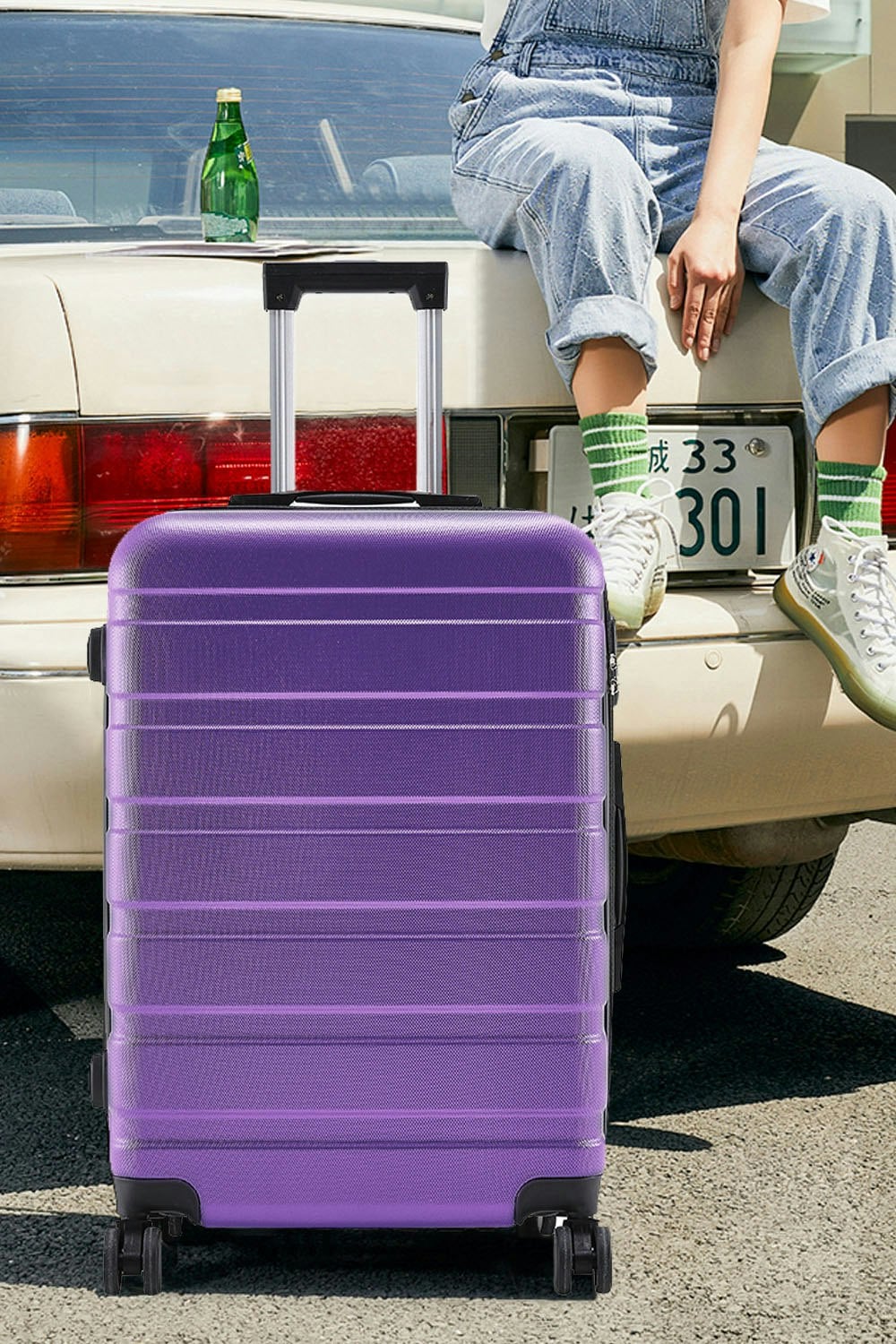 Living And Home Purple Hardshell Rolling Luggage Trolley Travel Suitcase With Combination Lock, 28"