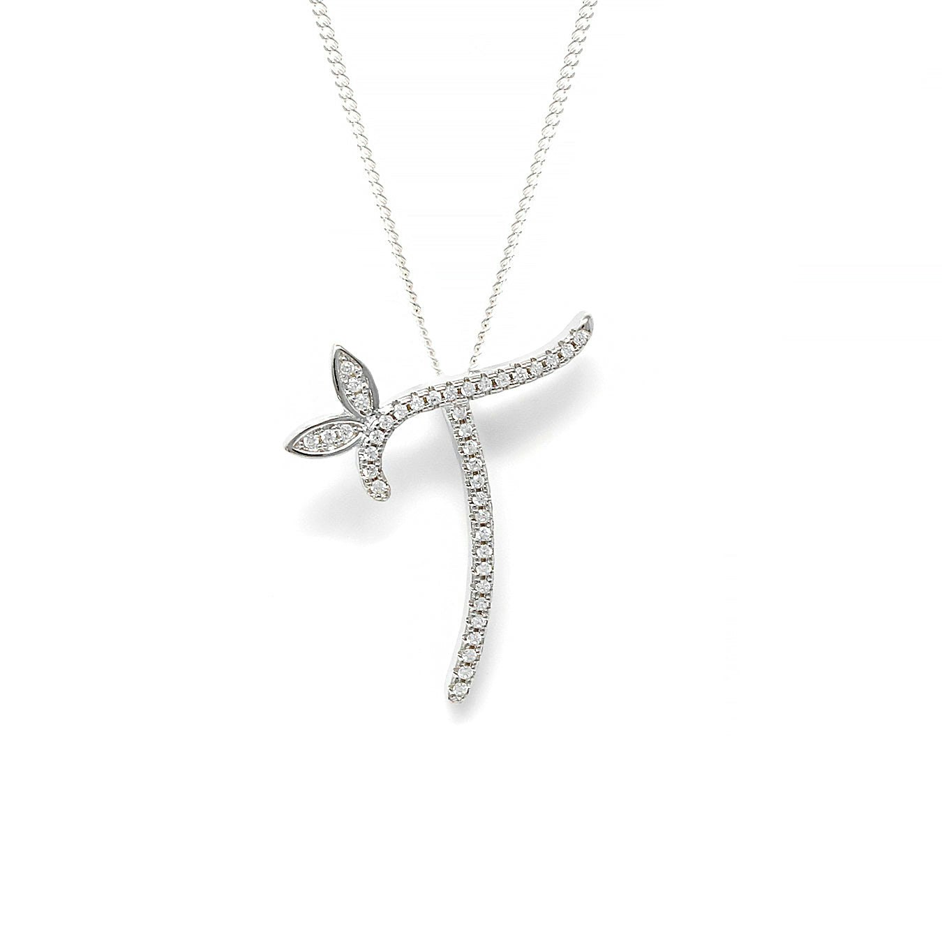 Say It With Silver 1 Inch Winged Full Cz Stones Initial Necklace - Sterling - T