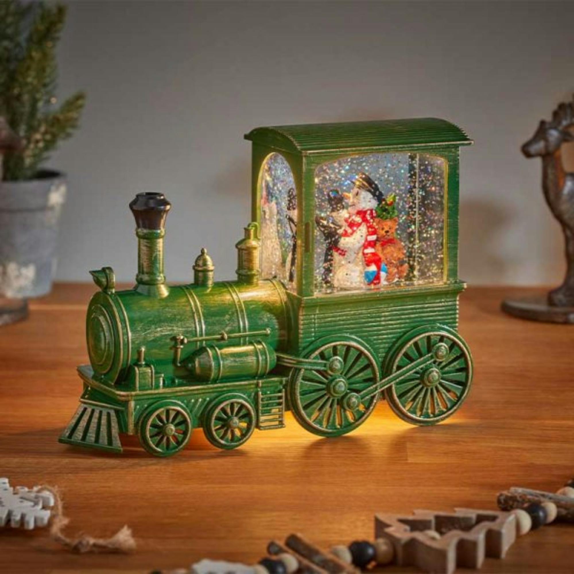 White 17Cm Battery Operated Frosty All Aboard Snow Swirling Christmas Lantern - Image 2