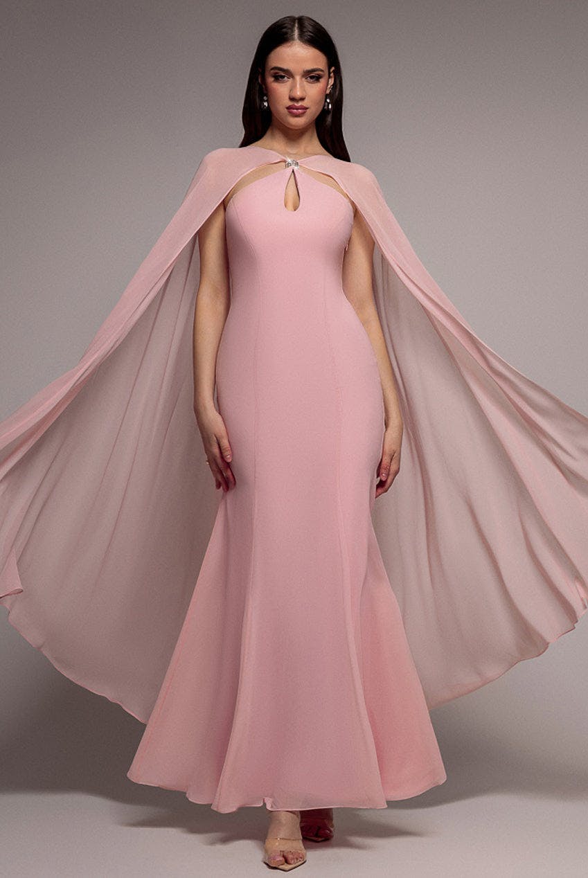 Goddiva Pink Multiway Cape Chiffon With Embellished Trim Maxi Dress - Blush By - Blush - 16