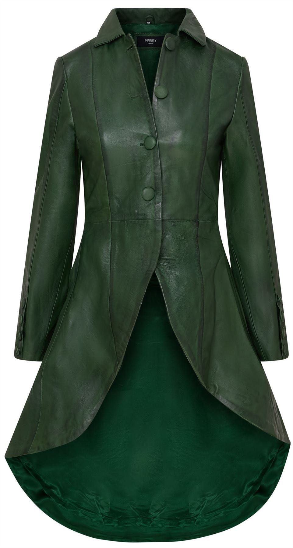 Infinity Leather Women's Green Gothic Full Length Victorian Leather Coat - Vantaa - Uk Xl/16 | Eu 42 | Us 12