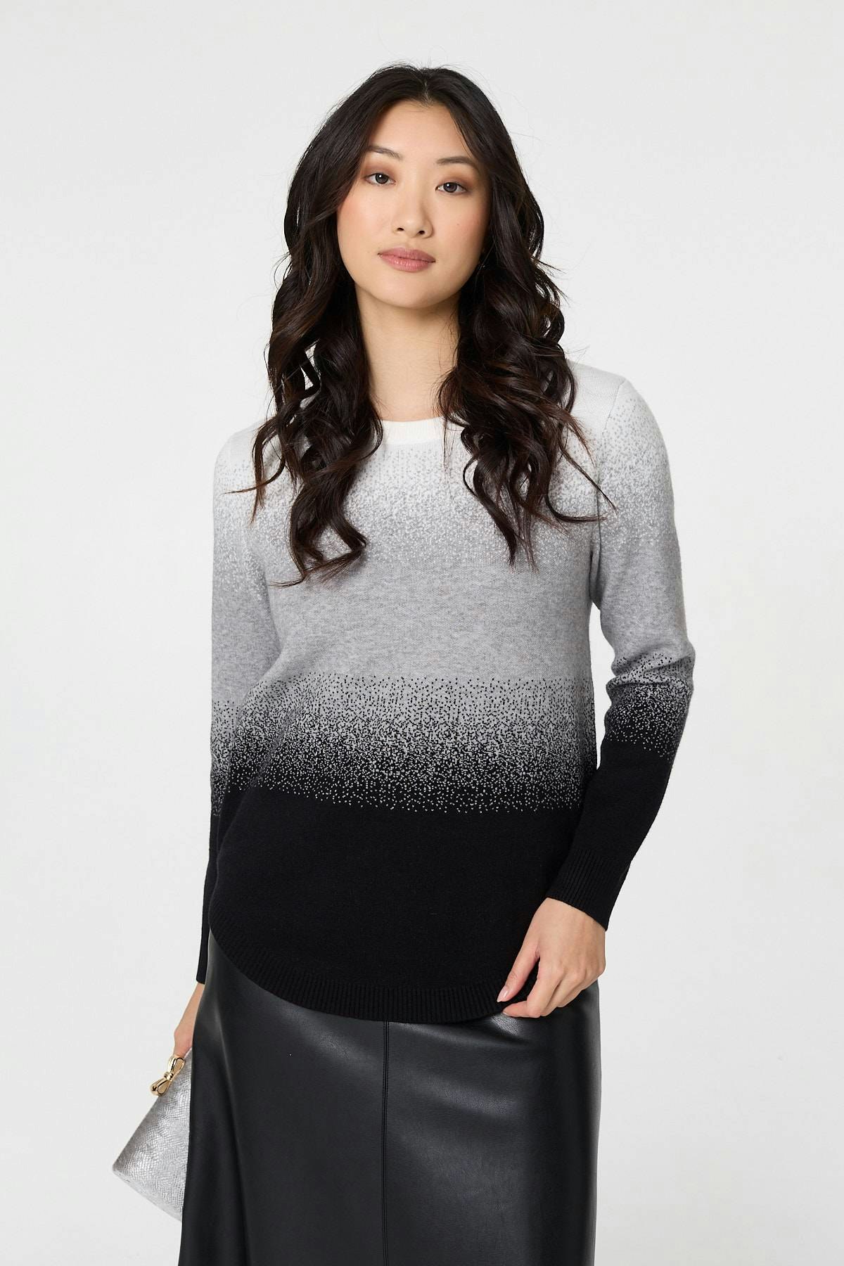 Izabel London Grey Ombre Print Long Sleeve Jumper - 10