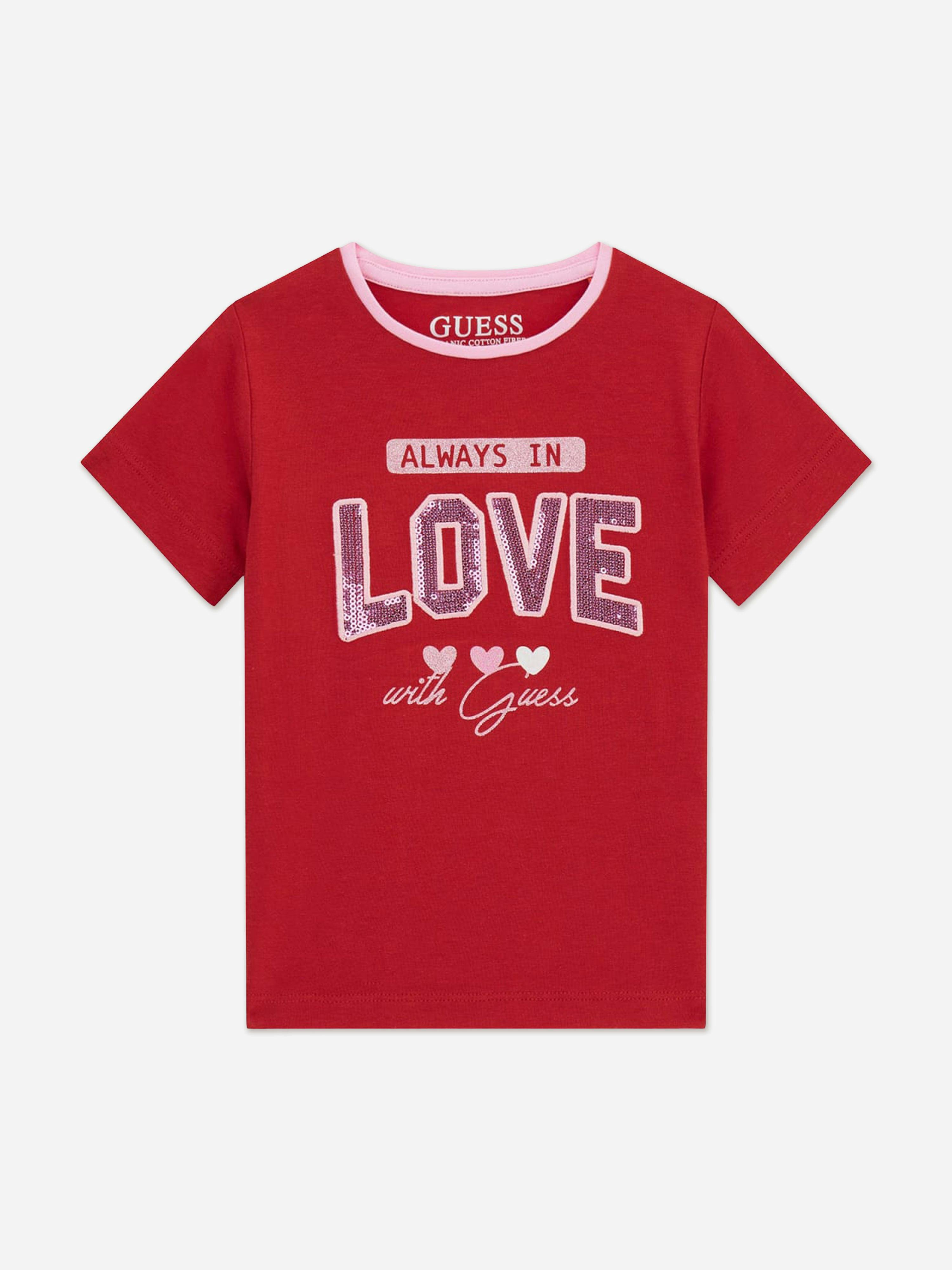 Guess Girls Red Love Logo T-Shirt In - 12 Mths