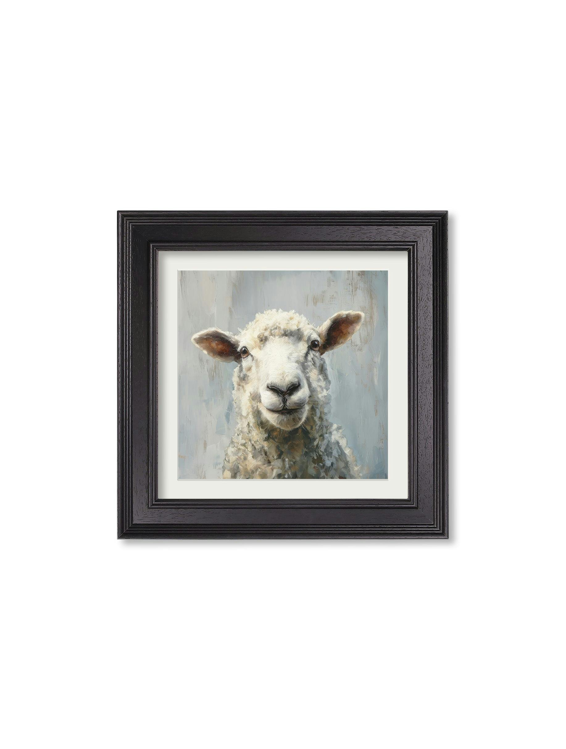 Exceptional Art Black The Jolly Sheep - Hurstwood Square Frame - The Jolly Sheep - 44 X 44 Cm