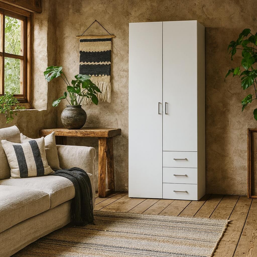 Wyld Haus White Munich Wooden 2 Doors 3 Drawers 4 Shelves