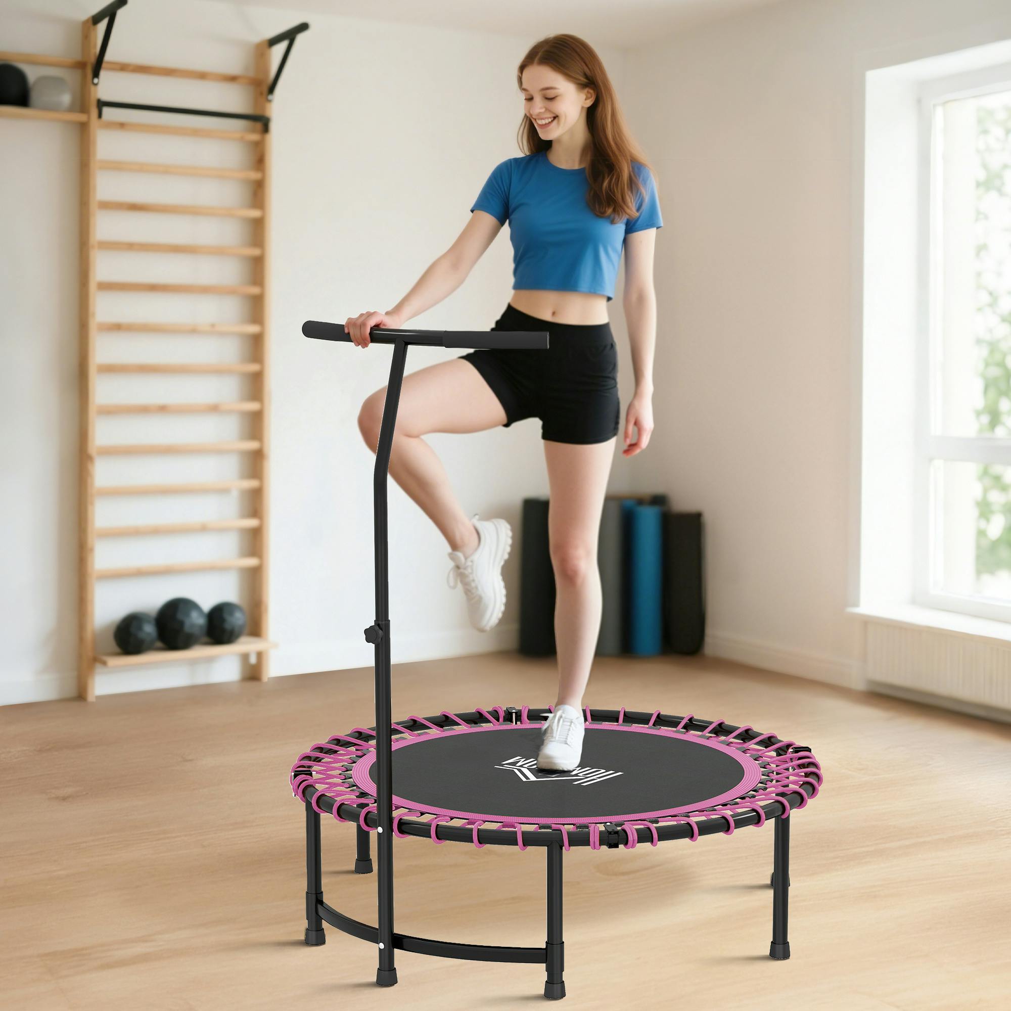 Homcom Pink Trampoline Outdoor Bouncer Jumper Adjustable Handle,