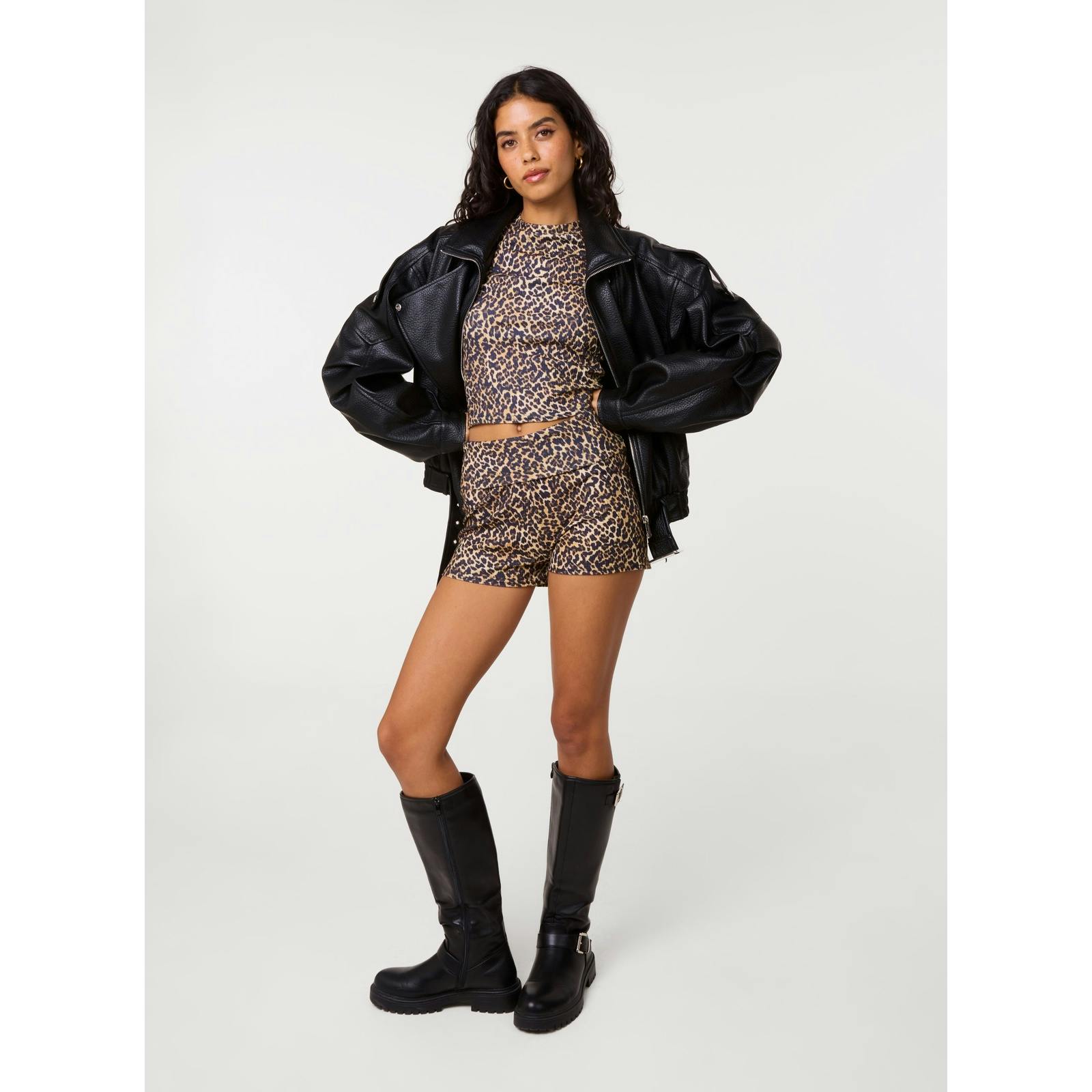 Pink Vanilla Pink/Brown Vanilla Leopard Rib Shorts - M
