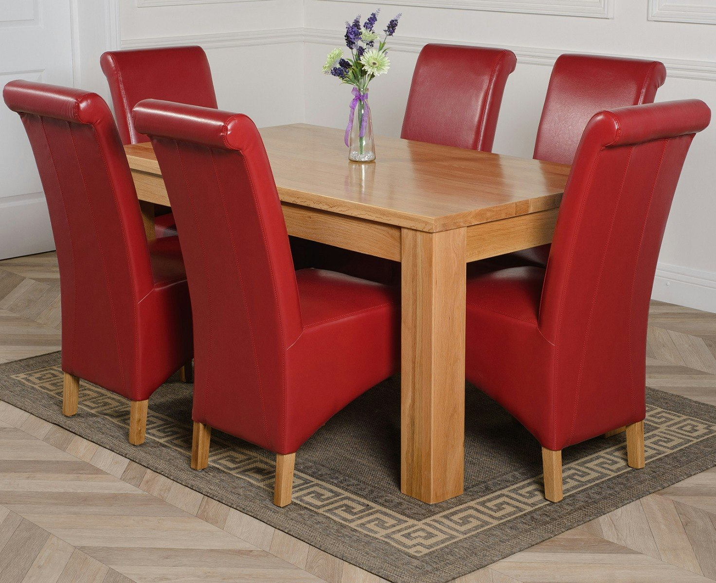 That's Furniture Burgundy Dakota Oak Dining Table With Montana Leather Chairs - 6 Chairs Medium