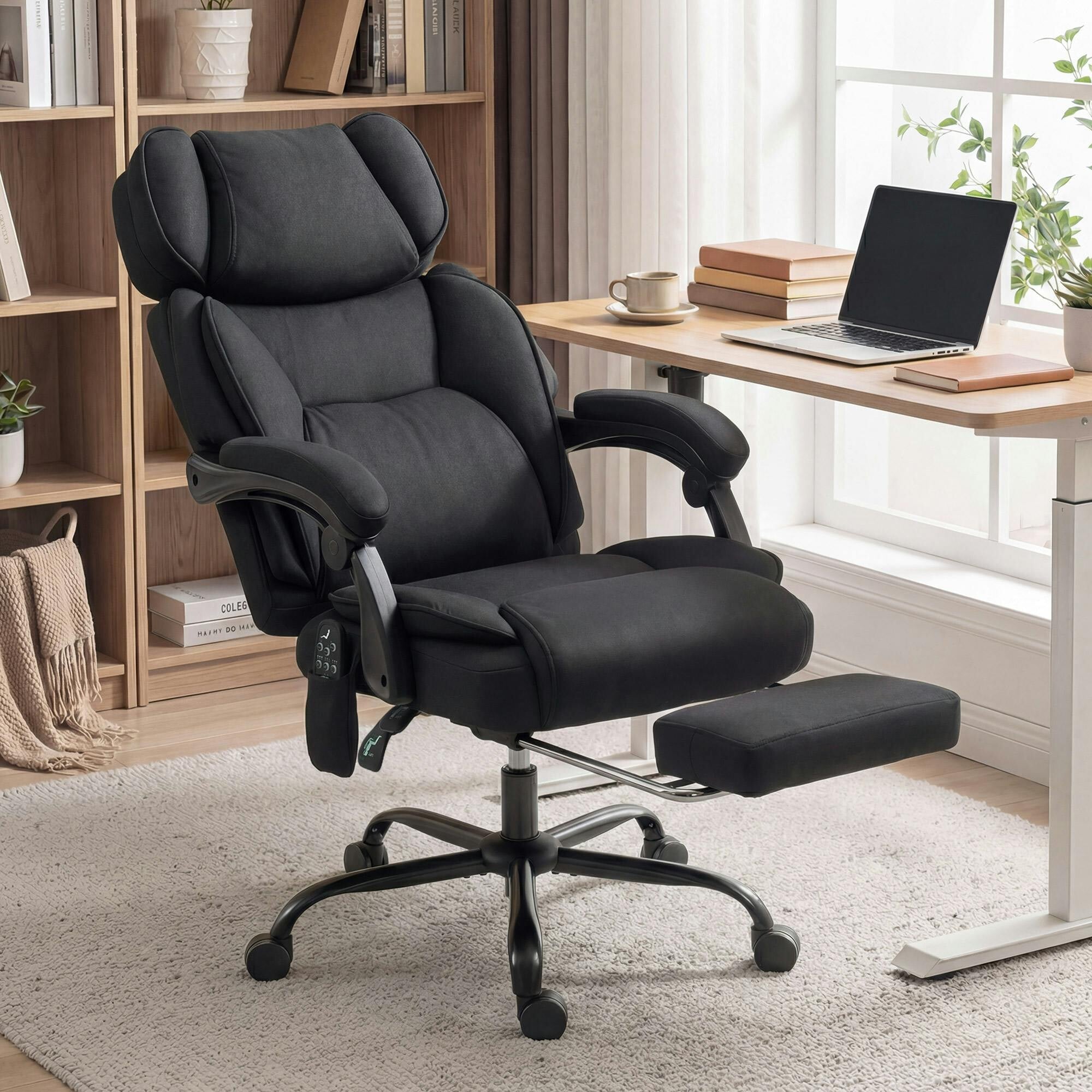 HOMCOM Vibration Massage Office Chair w/ Heat Reclining Function, Black - Image 2