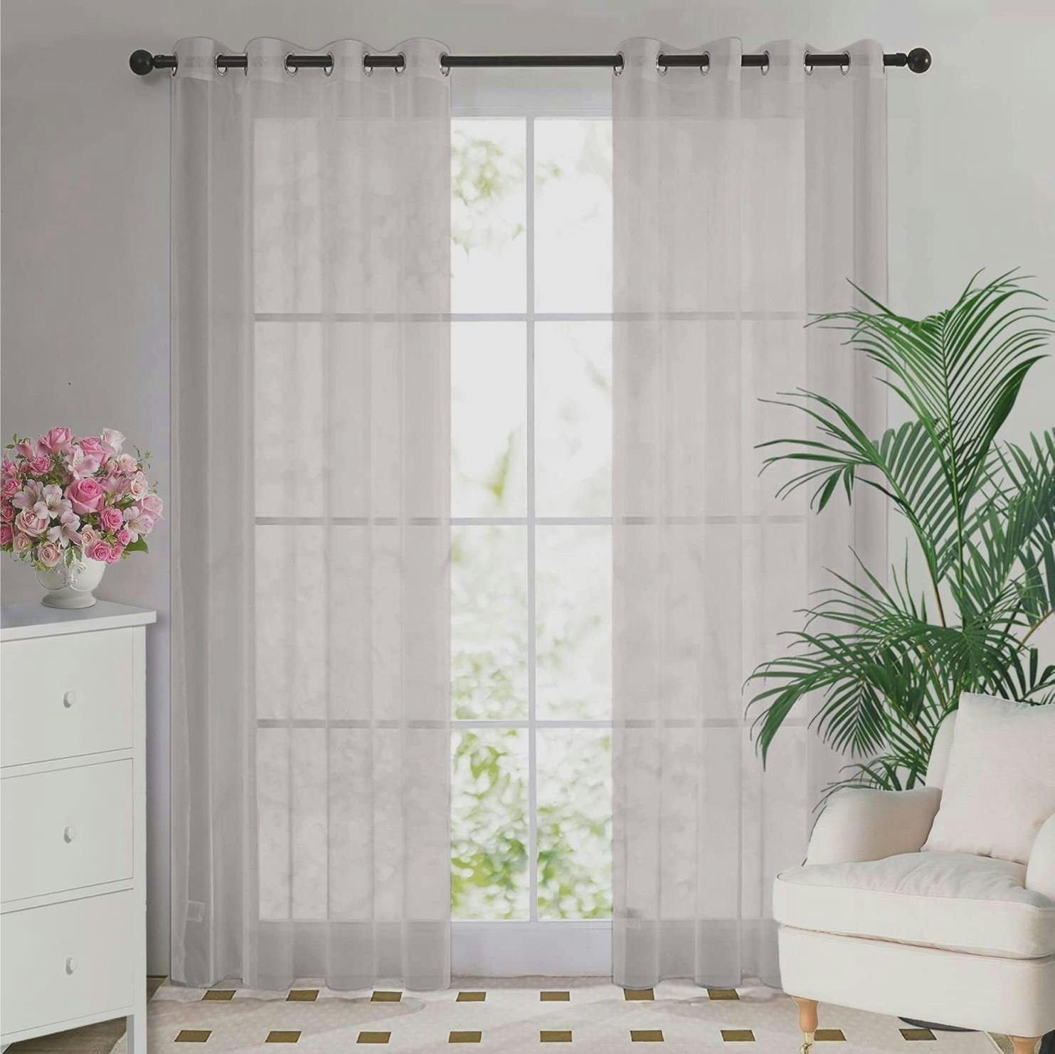 Rackhams Silver Voile Ring Top Curtain Panel Pair - 145Cm Width X 137Cm Drop