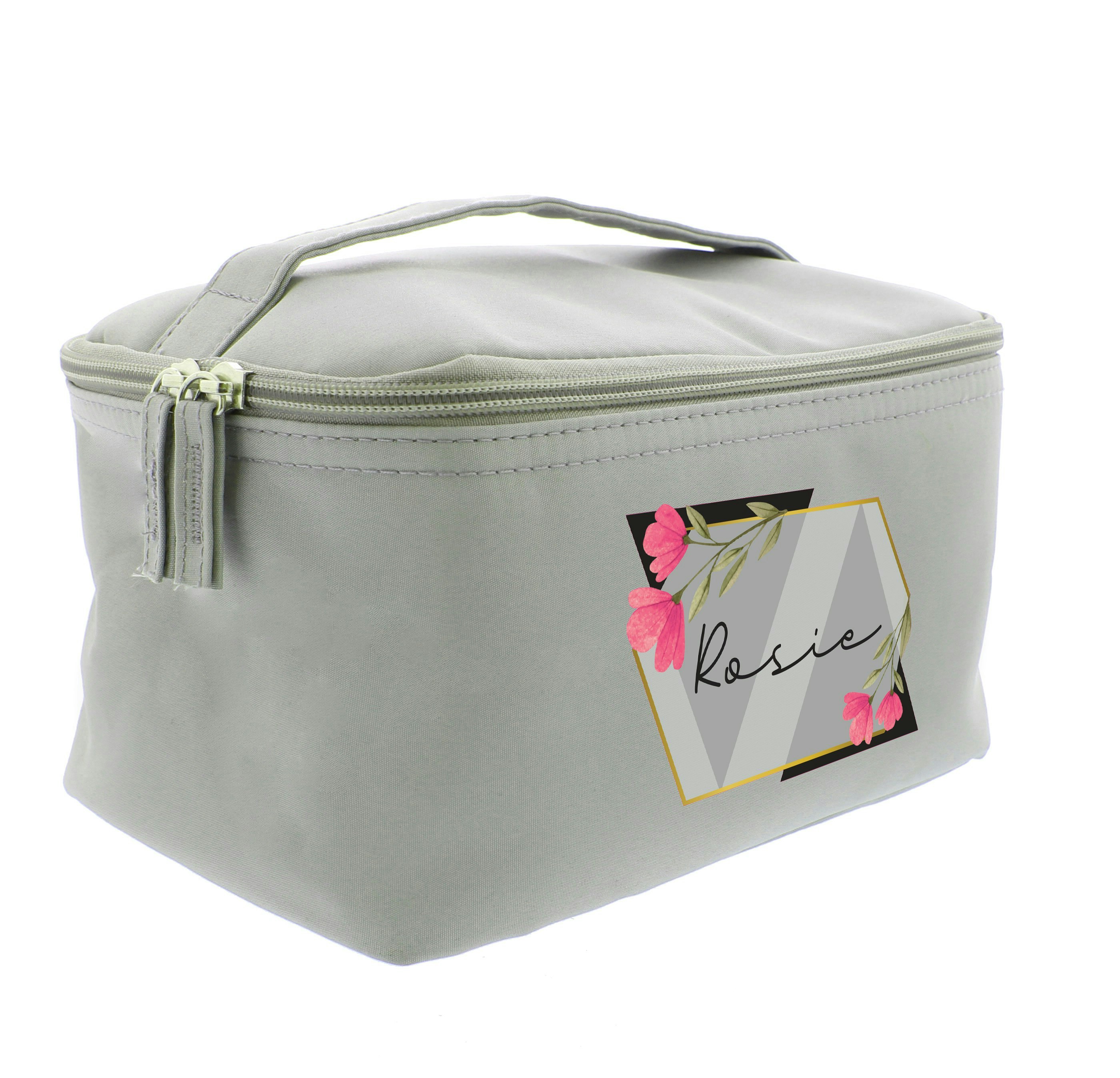 Personalised Memento Company Grey Personalised Geometric Floral Toiletry Bag