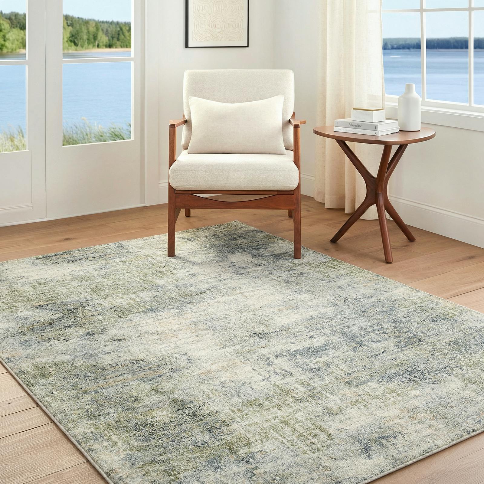Livabliss Green/Grey/Beige Avellino-Abstract Modern Marble High Pile Rug - 160 X 213 Cm