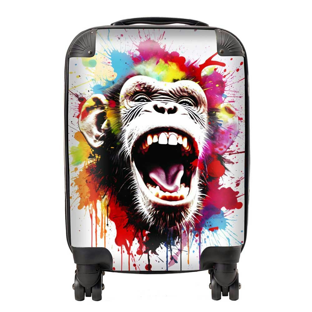 Warren Reed Coloured Splashart Crazy Monkey Face Suitcase - Small