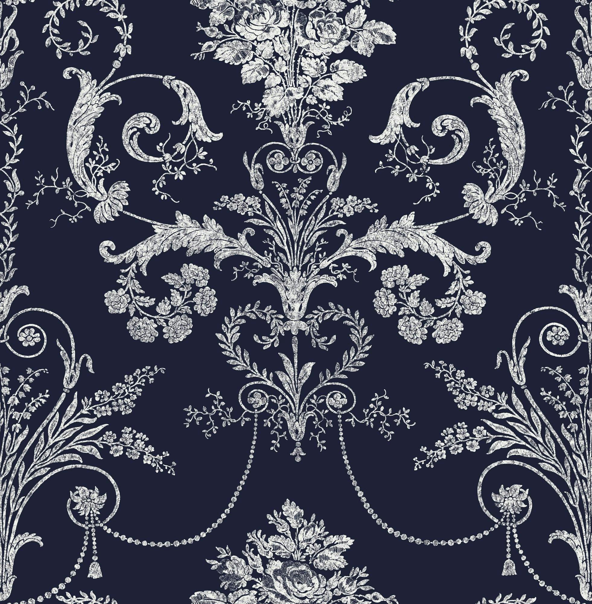 Laura Ashley Blue Josette Wallpaper - Midnight - 10M