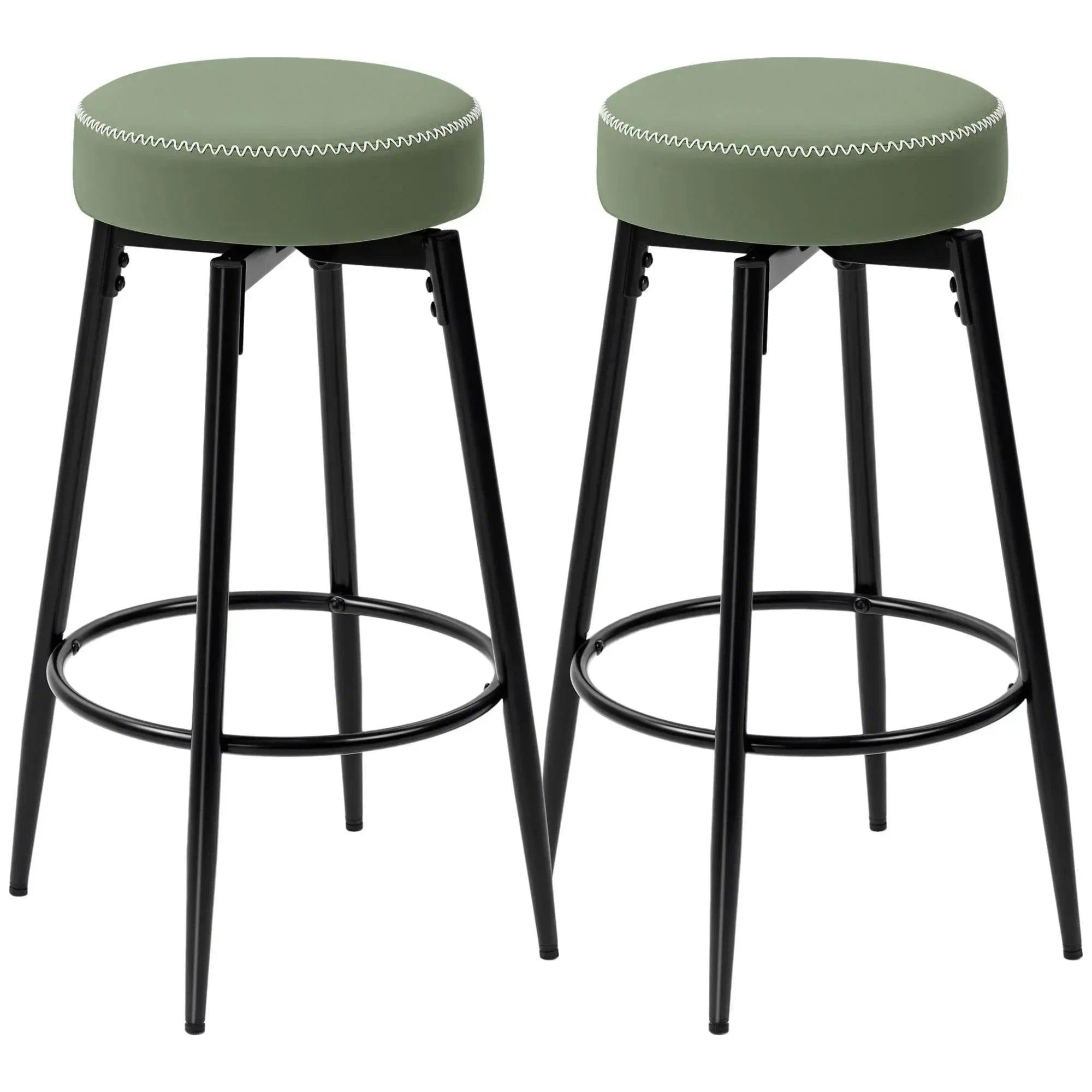 Homcom Unisex Green 360 Degree Swivel Bar Stools Set Of, Pu Leather Barstools With Footrest In Size 2 - Image 5