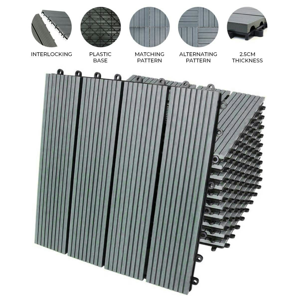 Rackhams Grey 99 X Wpc Decking Floor Tiles 30X30cm 9 Sqm