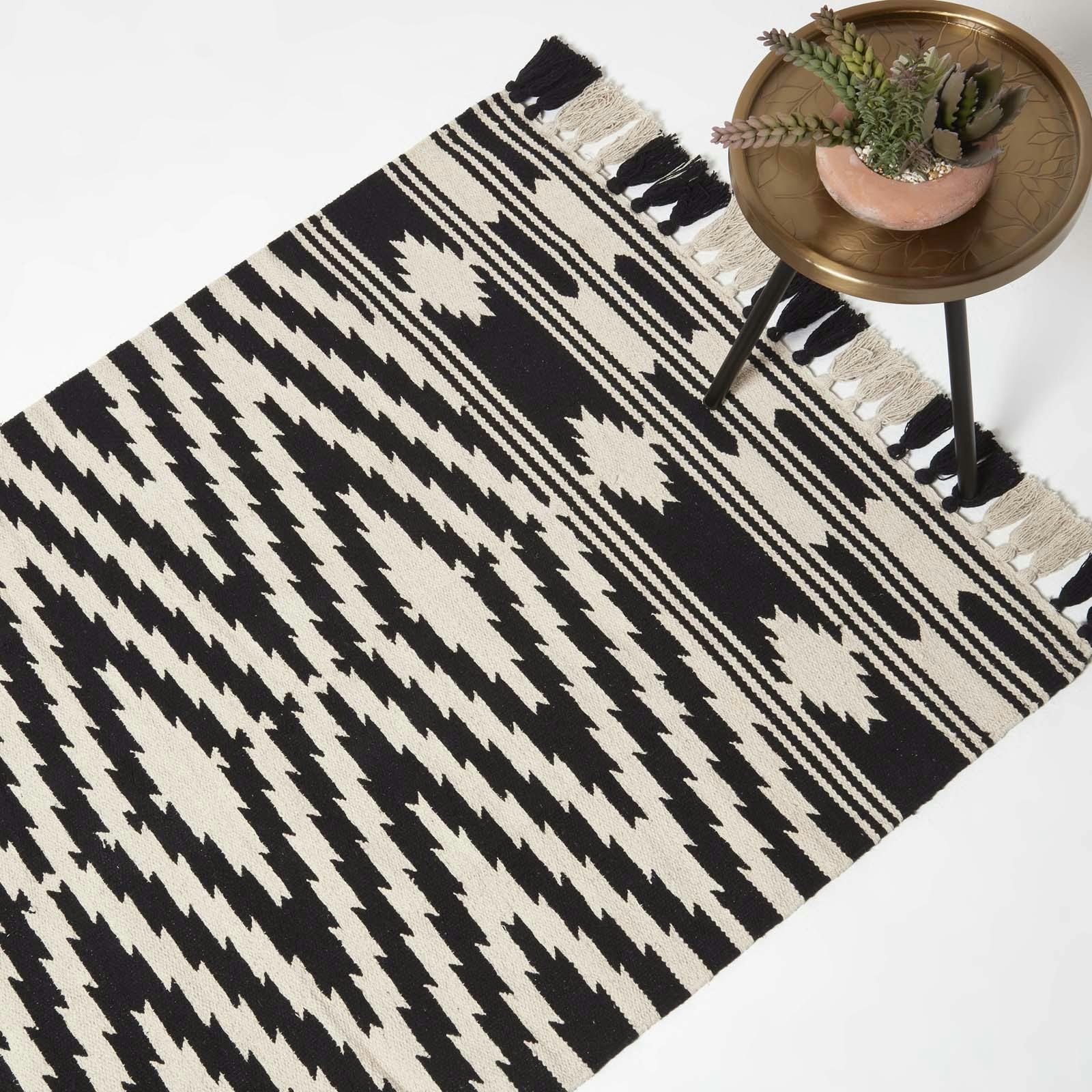 Rackhams Black/White Dinan & Kilim Cotton Rug - 120 X 170 Cm