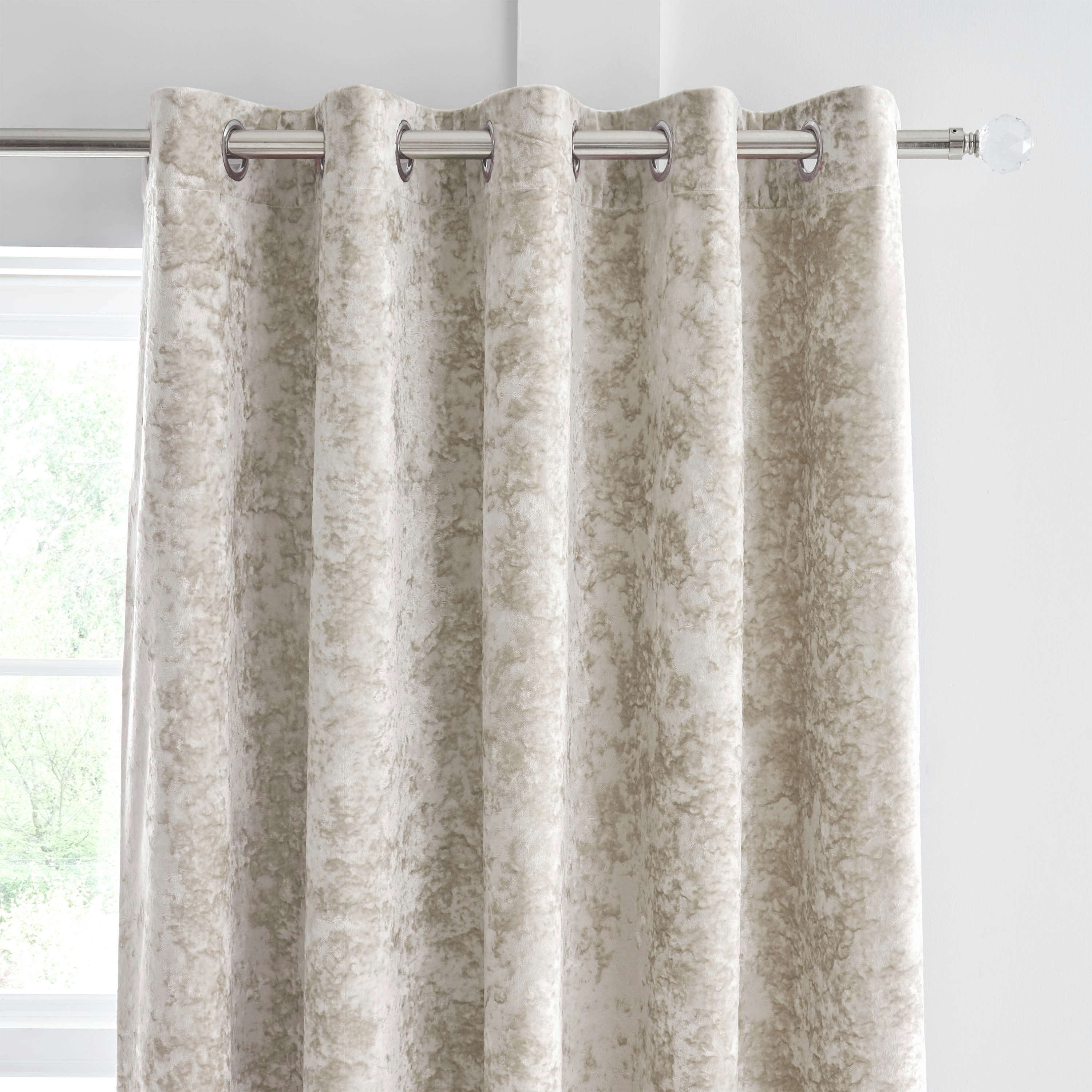Catherine Lansfield Light Crushed Velvet Lined Eyelet Curtains - 66X54 Inch - Natural