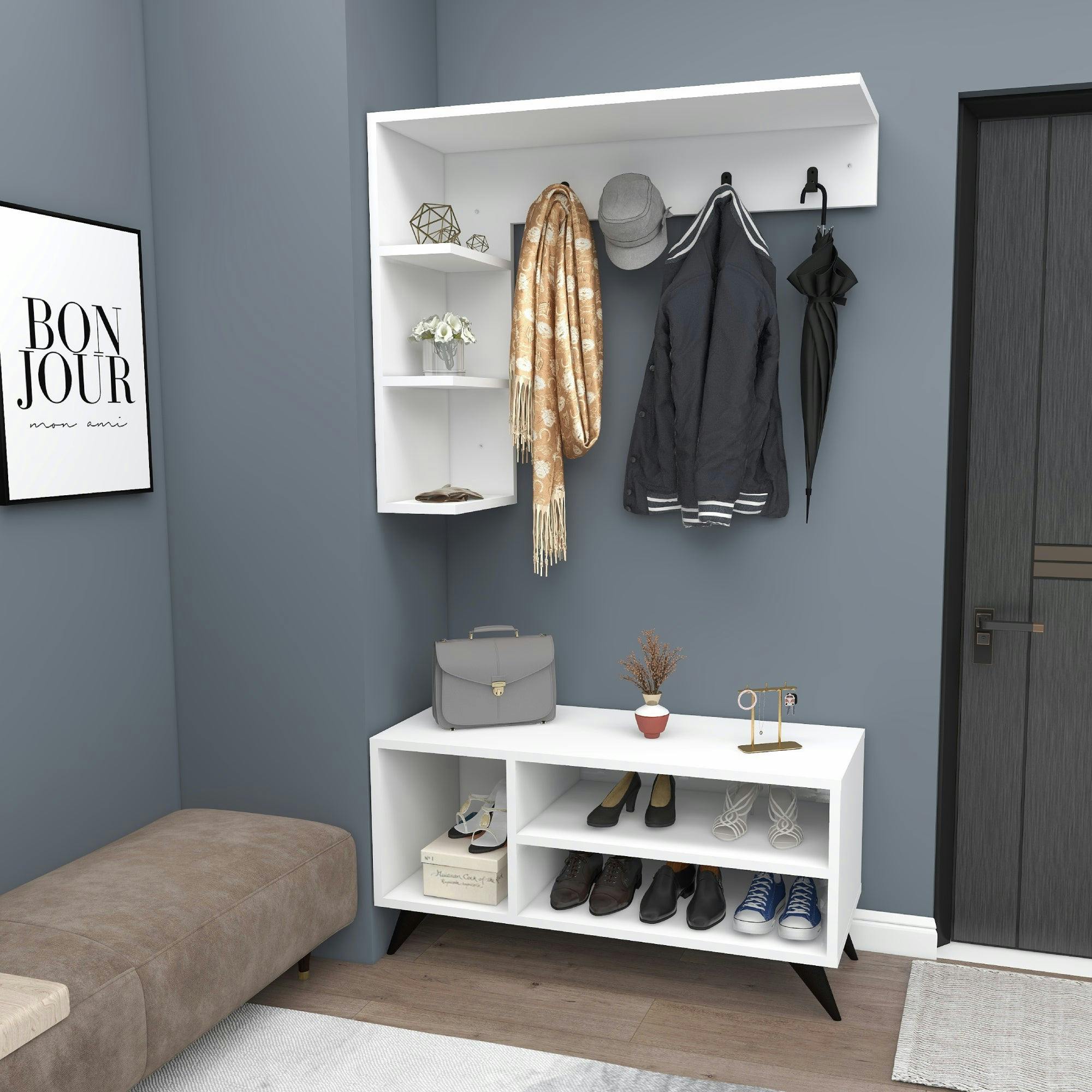 Rackhams White Hallway Coat Rack With Shelves Cassia