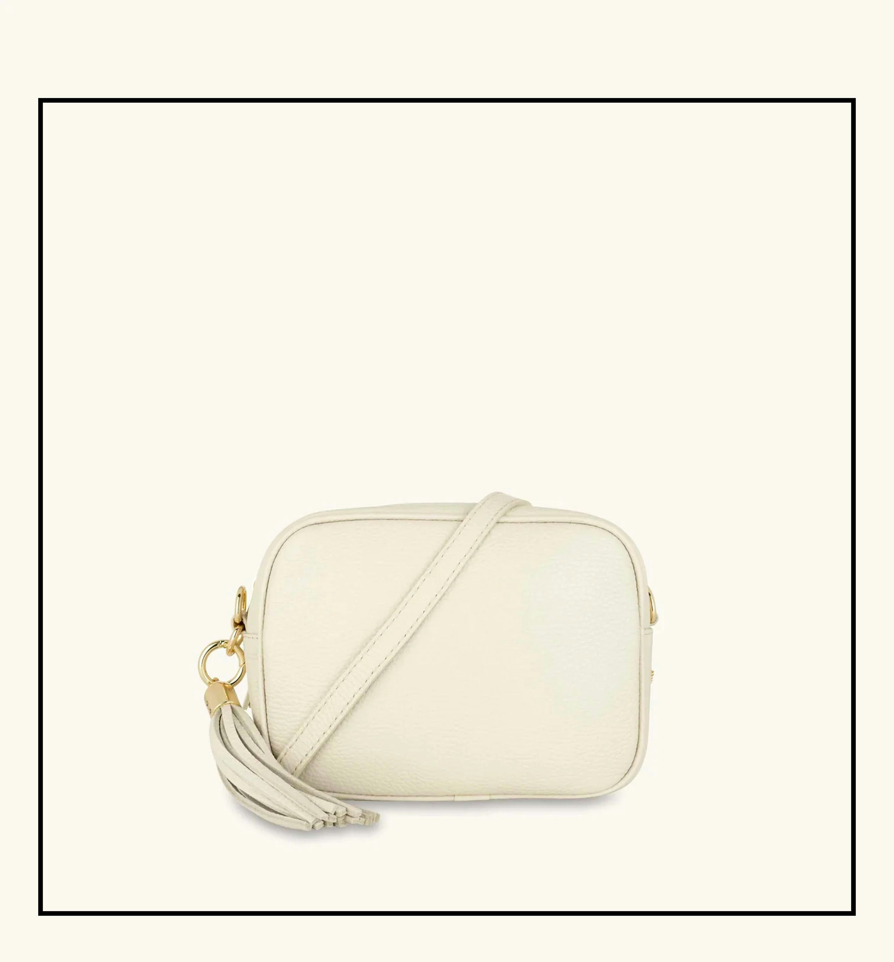 Apatchy London Gold The Tassel Leather Crossbody Bag - Stone - Neutral