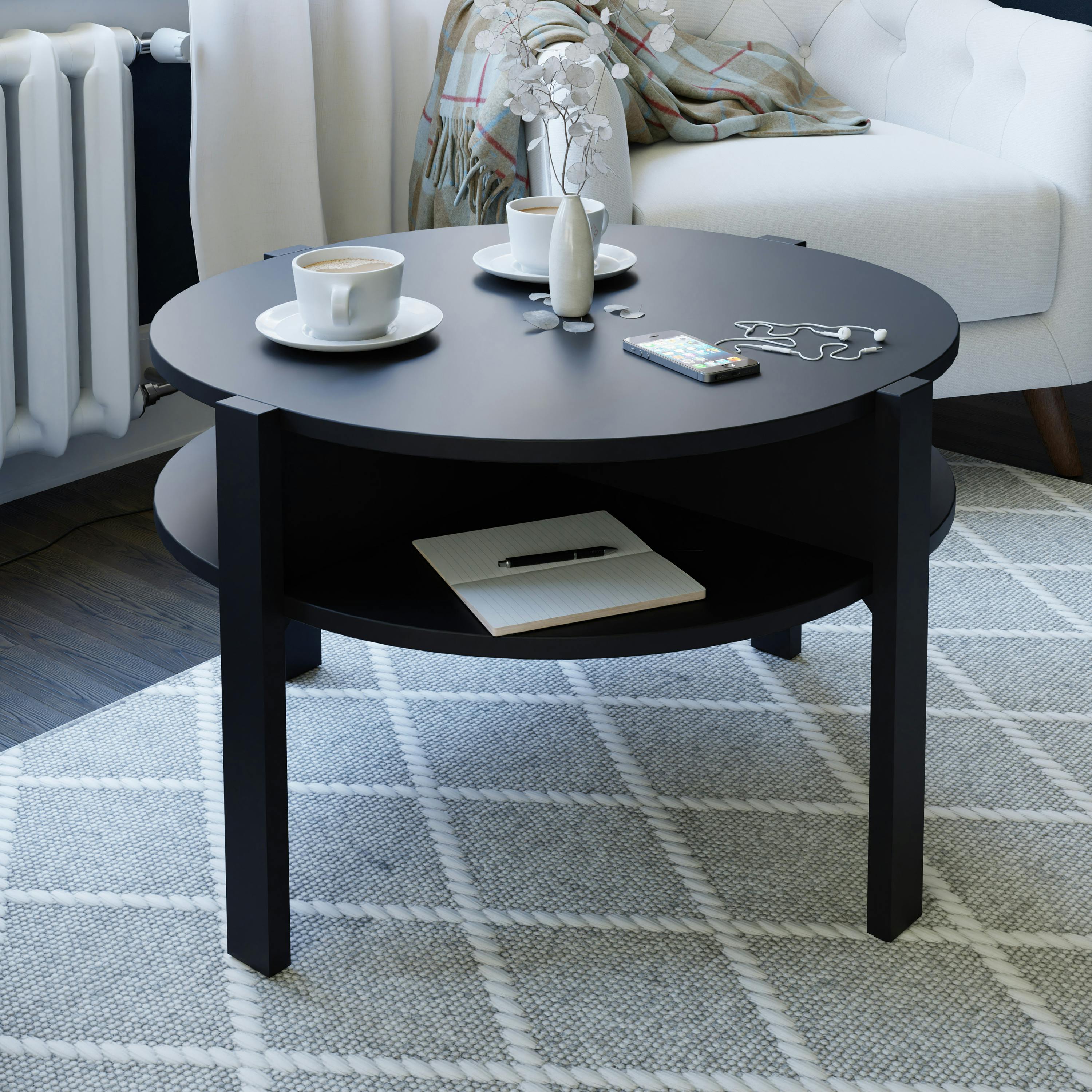 Furniture To Go Black Tobago Round Coffee Table With Open Shelf In - 45.5 X 74.4 X 74.4 Cm - 1 - Wood