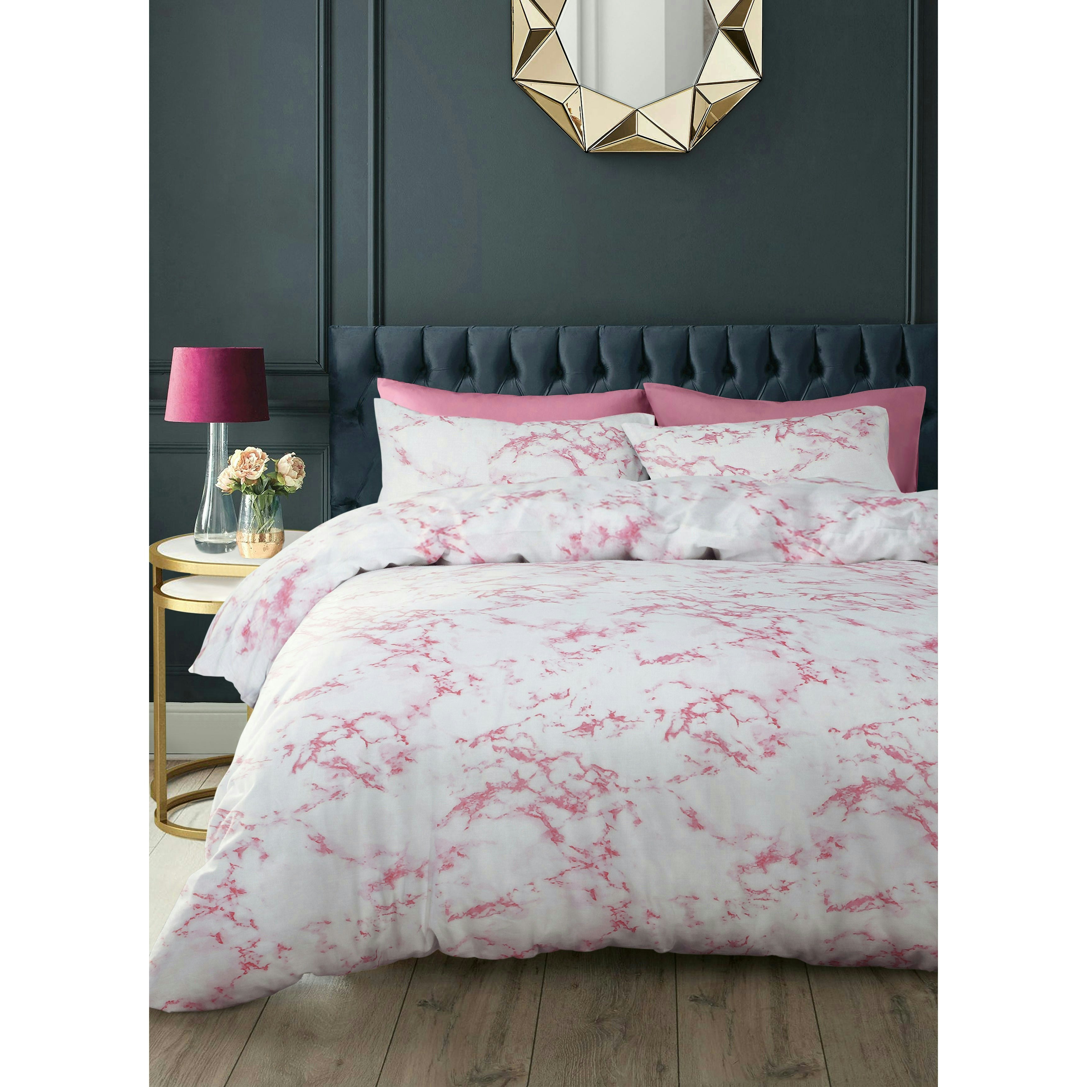 Velosso Pink Marble Printed Cotton Blend Duvet Cover And Pillowcase Set - Single