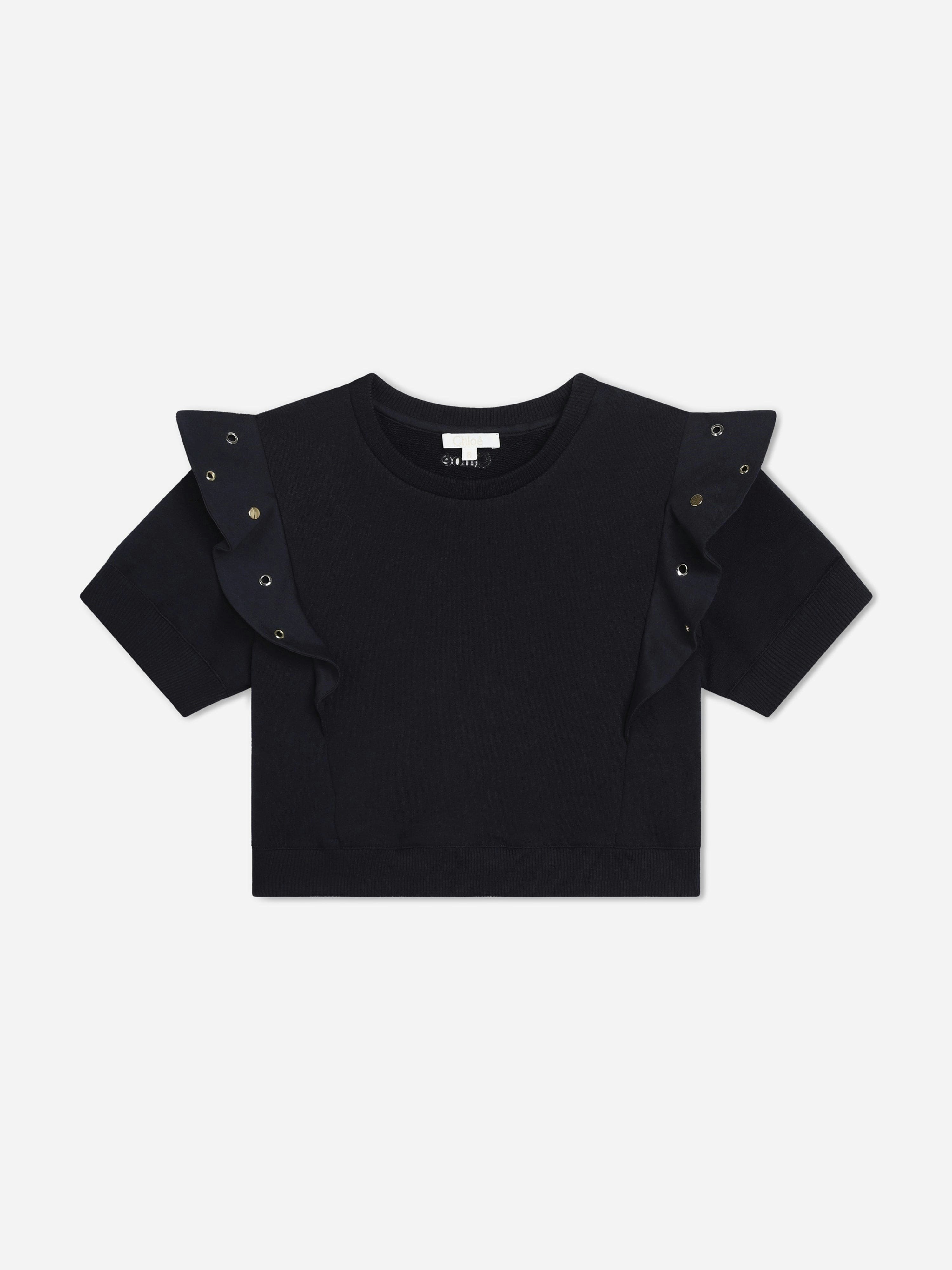 Chloé Girls Blue Ruffle Sweatshirt In Navy - 5 Yrs