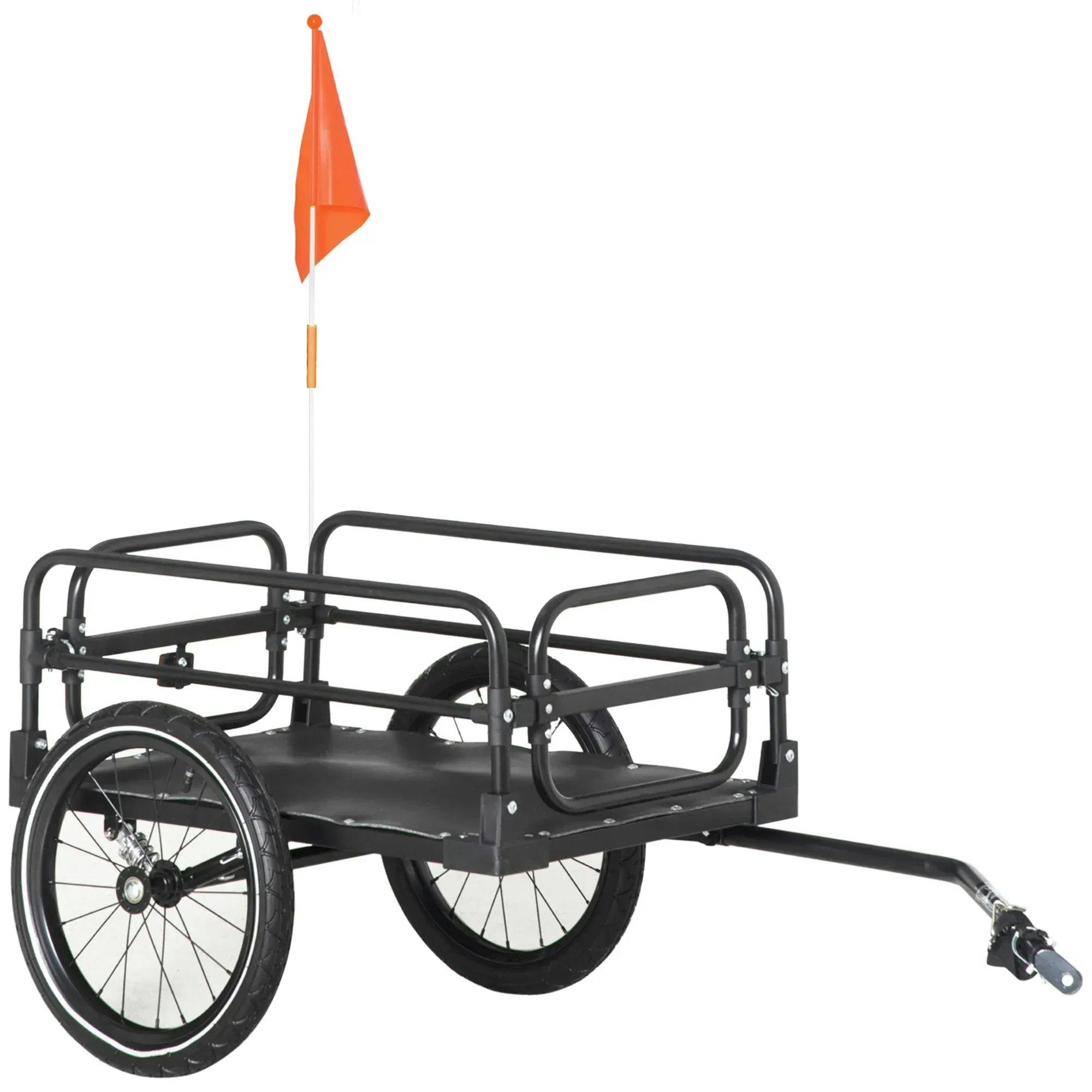 Bobobiy Black Steel Bike Trailer With Triple Safety, Wagon Bicycle Trailer With Suspension, 2 Wheels Outdoor Storage Carrier,