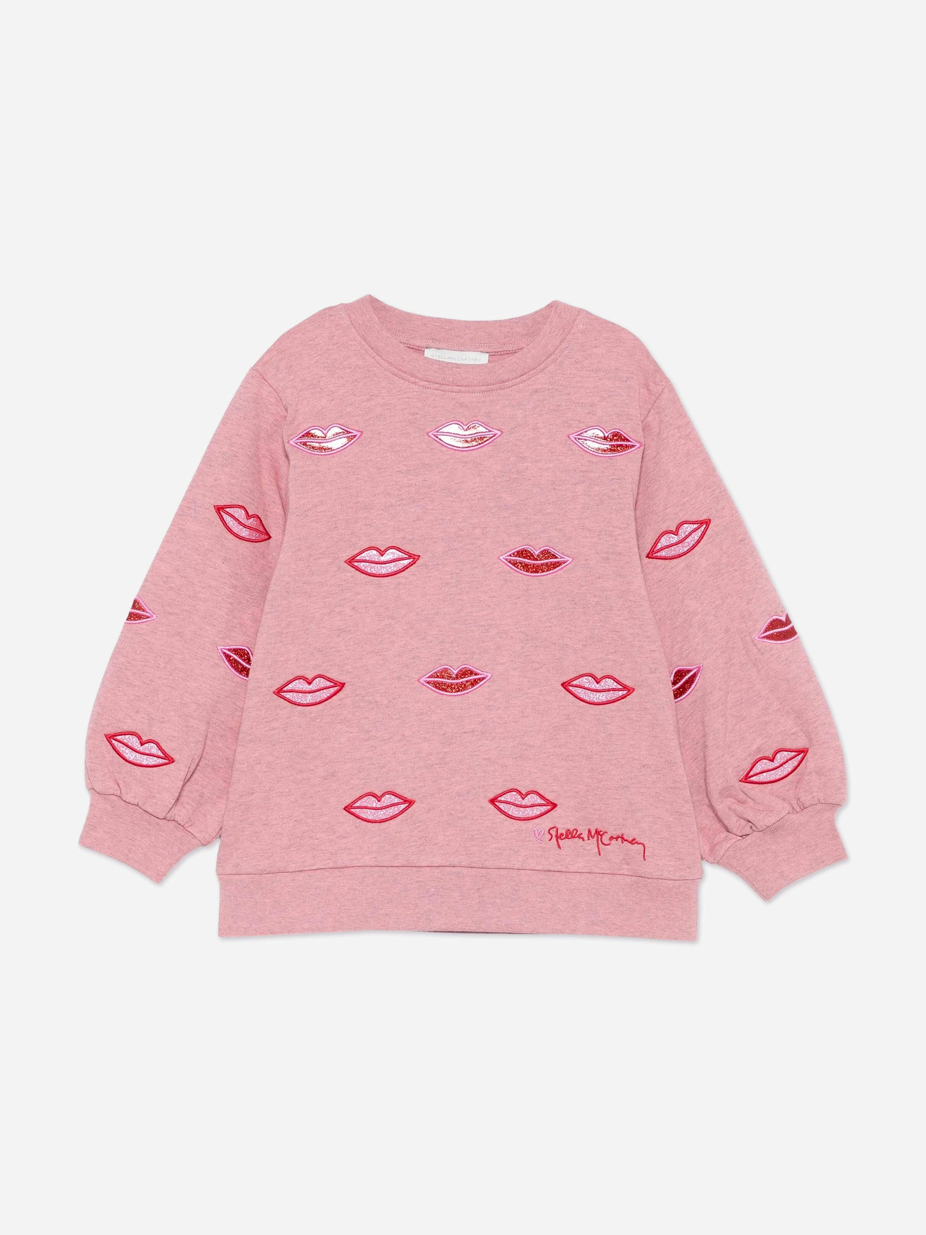 Stella Mccartney Kids Girls Pink Stella Mccartney Lips Sweatshirt In - 4 Yrs