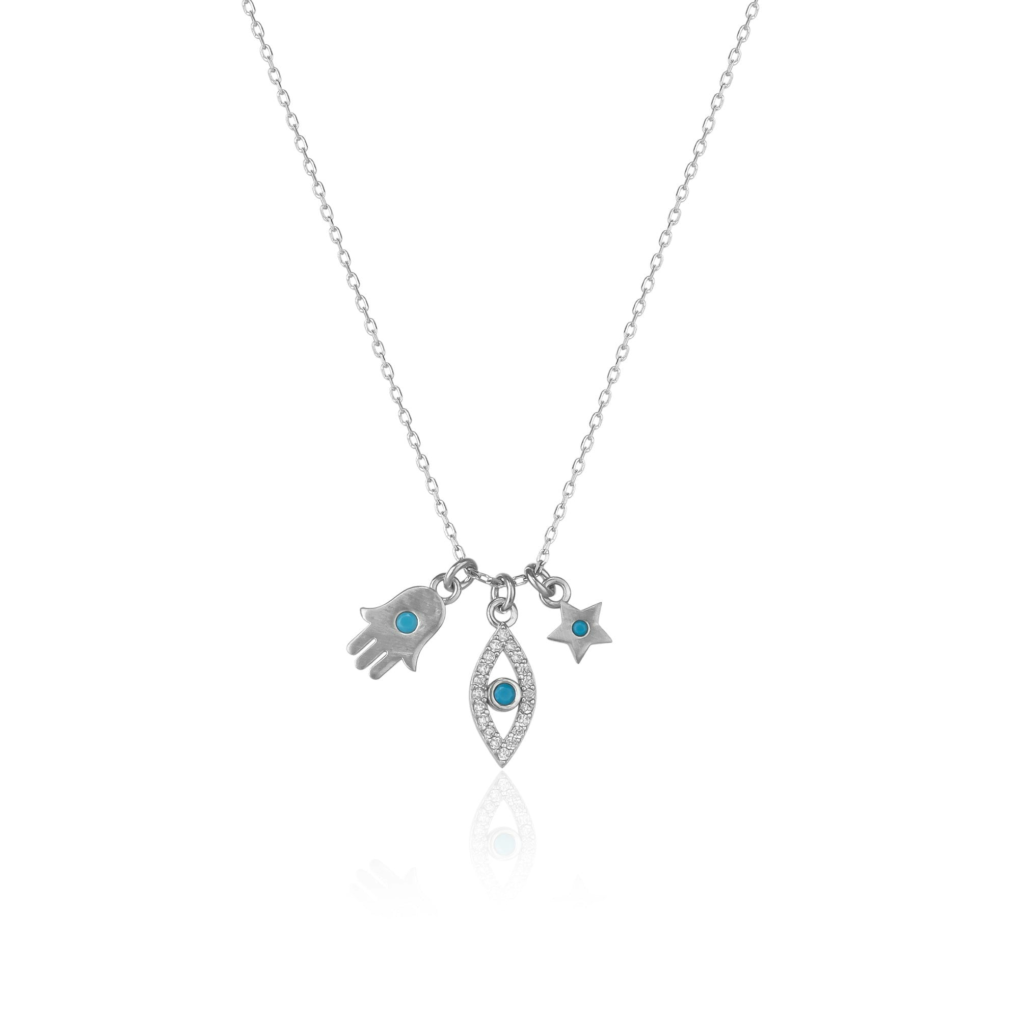 Spero London Turquoise/Silver Hamsa Evil Eye Star Sterling Necklace