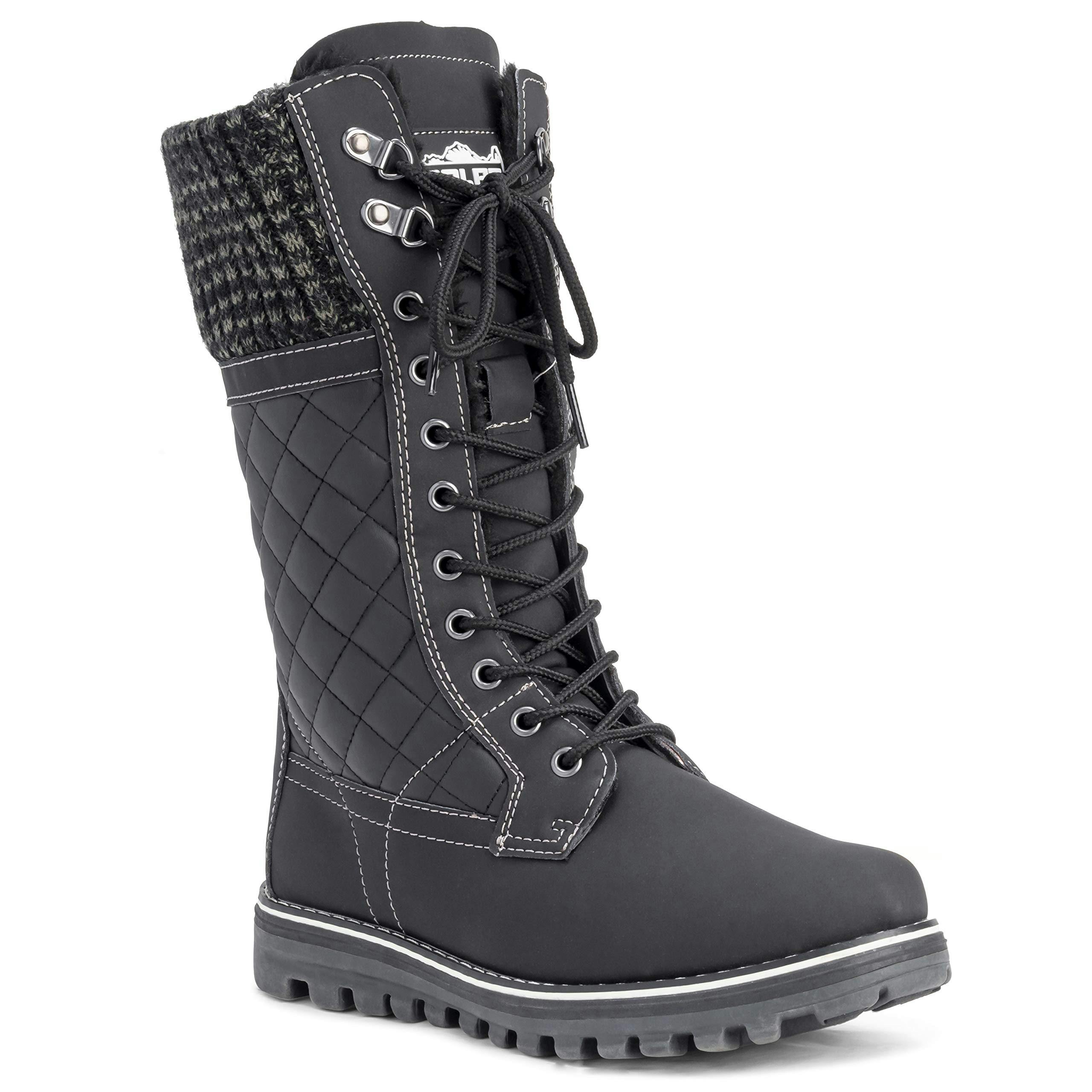Viva Women's Black Leather Thermal Waterproof Outdoor Snow Winter Calf Boots - 8 - Leather