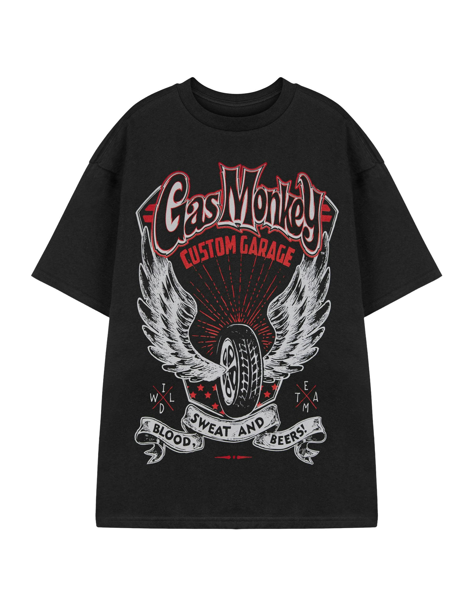 Vanilla Underground Men's Black Gas Monkey Garage Winged Tyre Short Sleeved T-Shirt - Small
