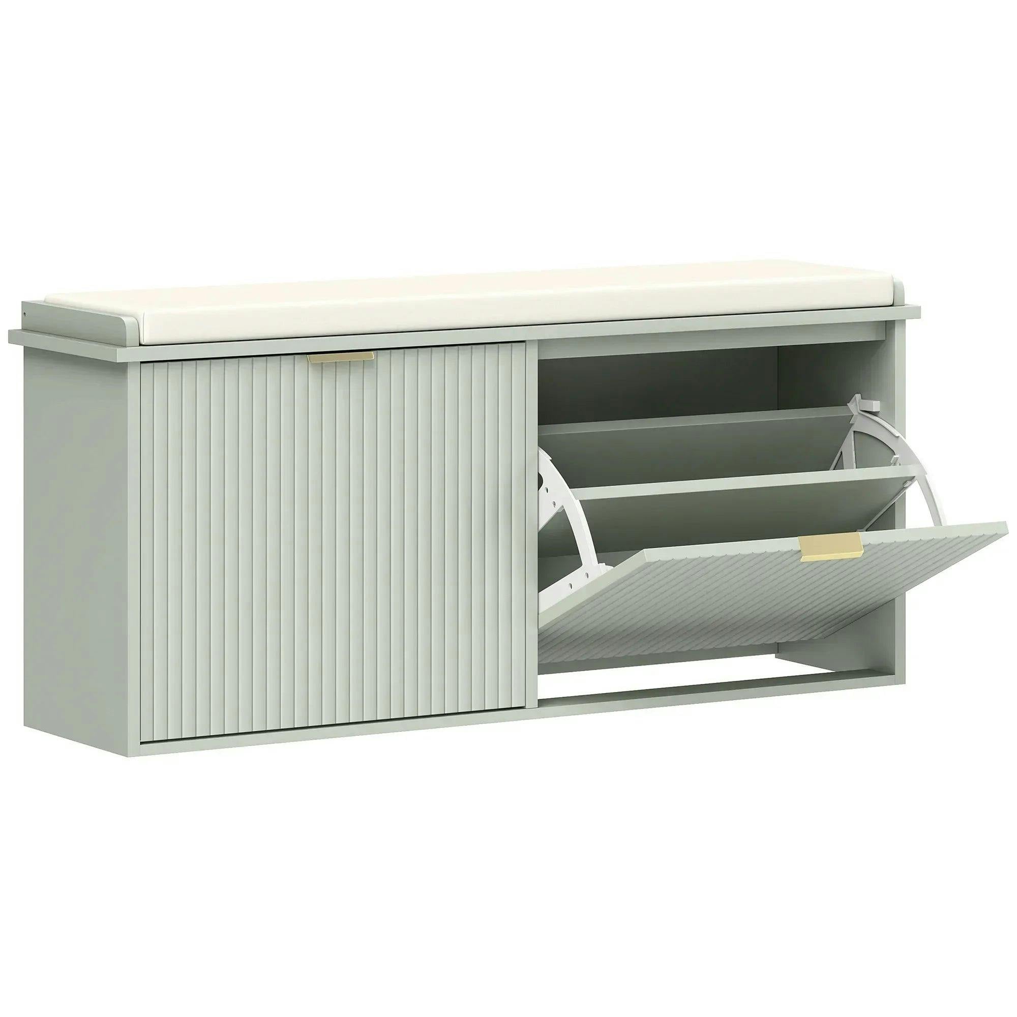 HOMCOM Shoe Rack Bench with Cushion - Green - Linen/Gold - 240kg Capacity - Image 7