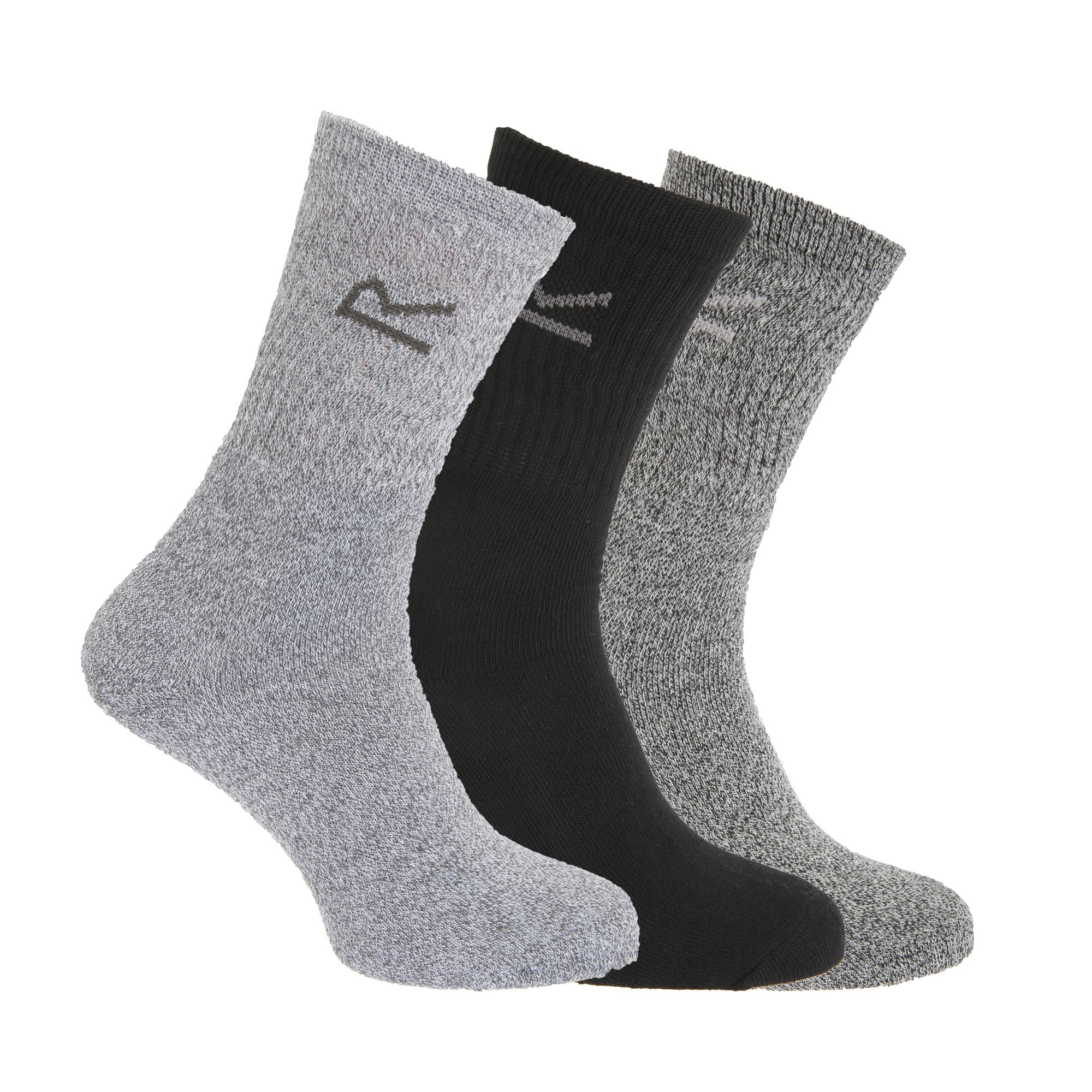 Regatta Men's Grey Great Outdoors Cotton Rich Casual Socks (Pack Of 3) - Marl - One Size - Marl - 40% Cotton/40% Polyester/15% Polyamide/5% Elastane