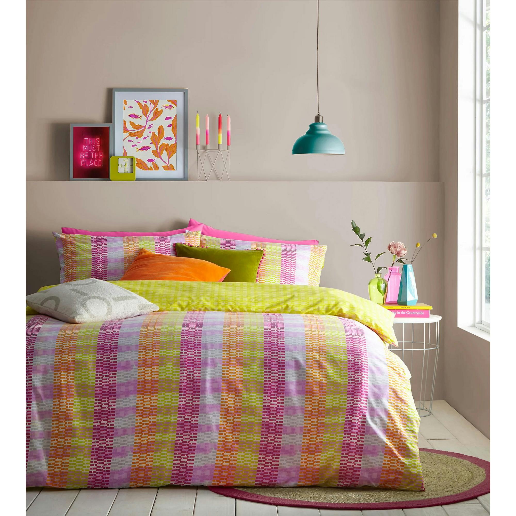 Furn Neola Neon Duvet Cover Set - Multicoloured - King - Multicoloured - 50% Cotton/50% Polyester