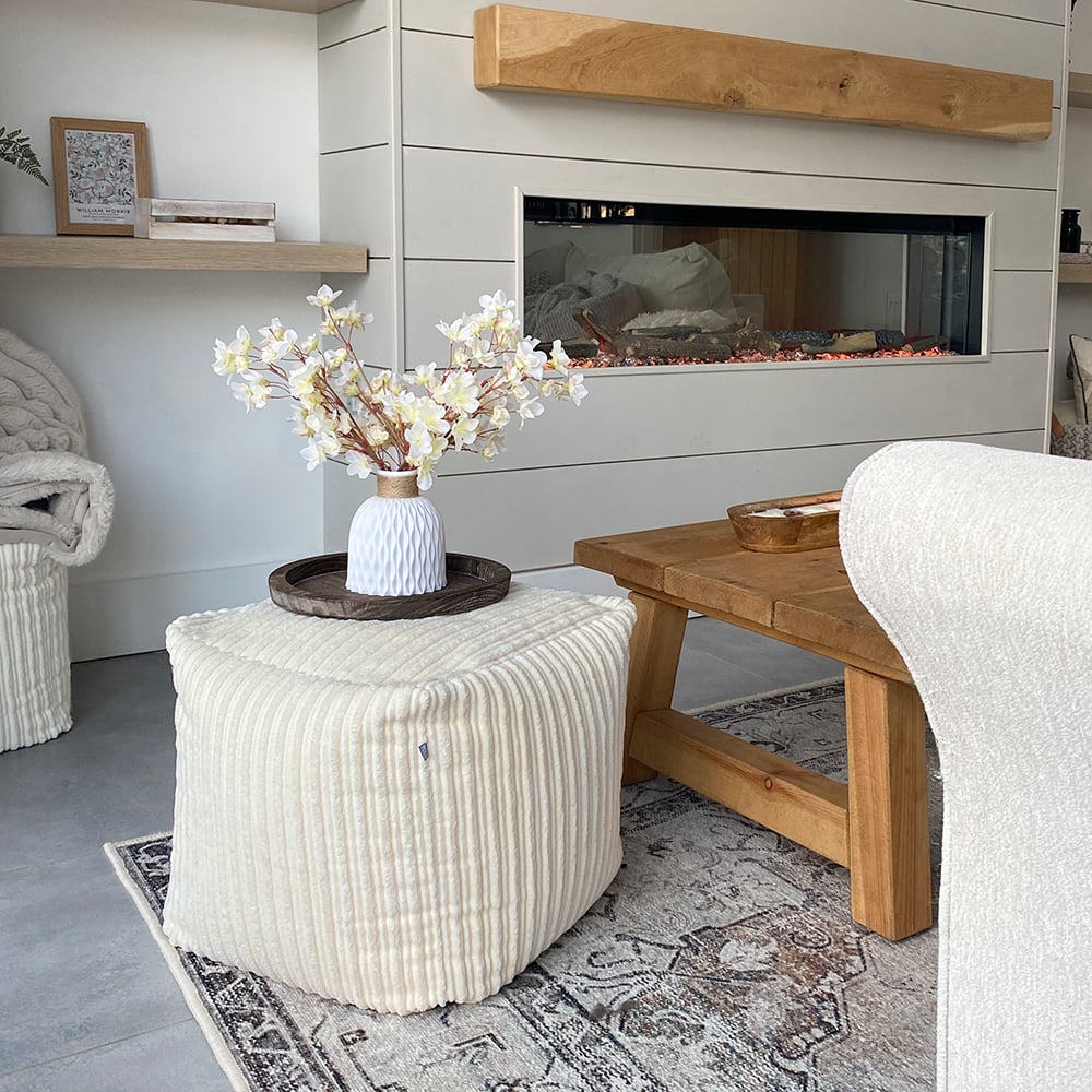 Rucomfy Beanbags Ivory Rucomfy Indoor Jumbo Cord Bean Bag Footstool - Cube Pouffe