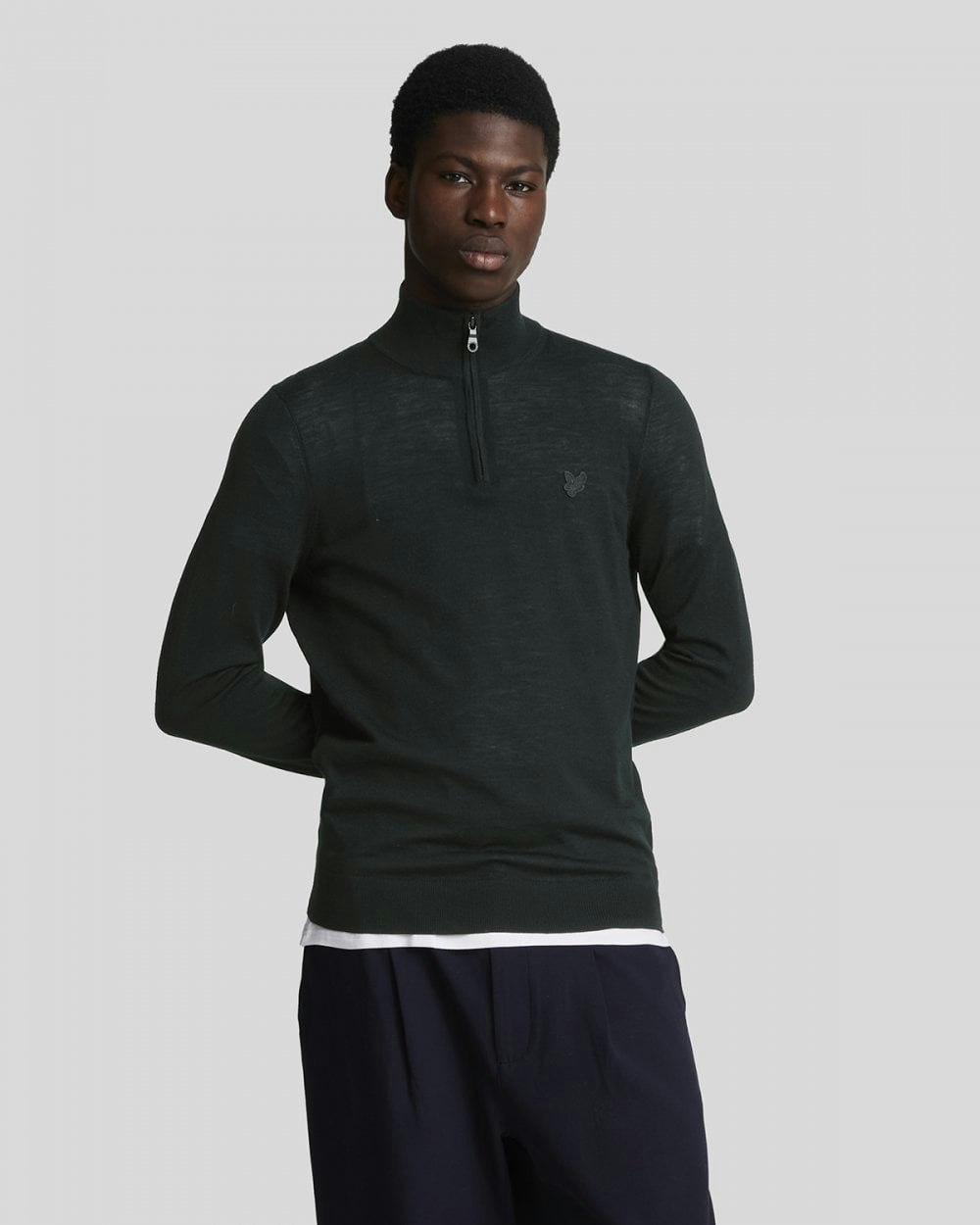 Lyle & Scott Men's Black Tonal Eagle Merino Quarter-Zip Jumper - Z865 Jet - Z865 Jet - Xxl